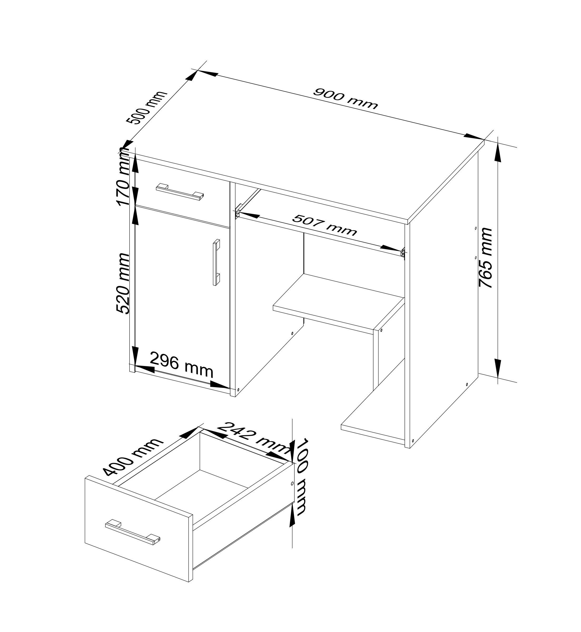 Raumhirsch Furniture Schreibtisch 90 cm Breite - Computertisch - Optimale Arbeitsfläche - Büro (Für Kinderzimmer - Büro - Heimbüro), (viele Farbvarianten - Maße: 90 x 74 x 50 cm) - Hochwertig & stabil