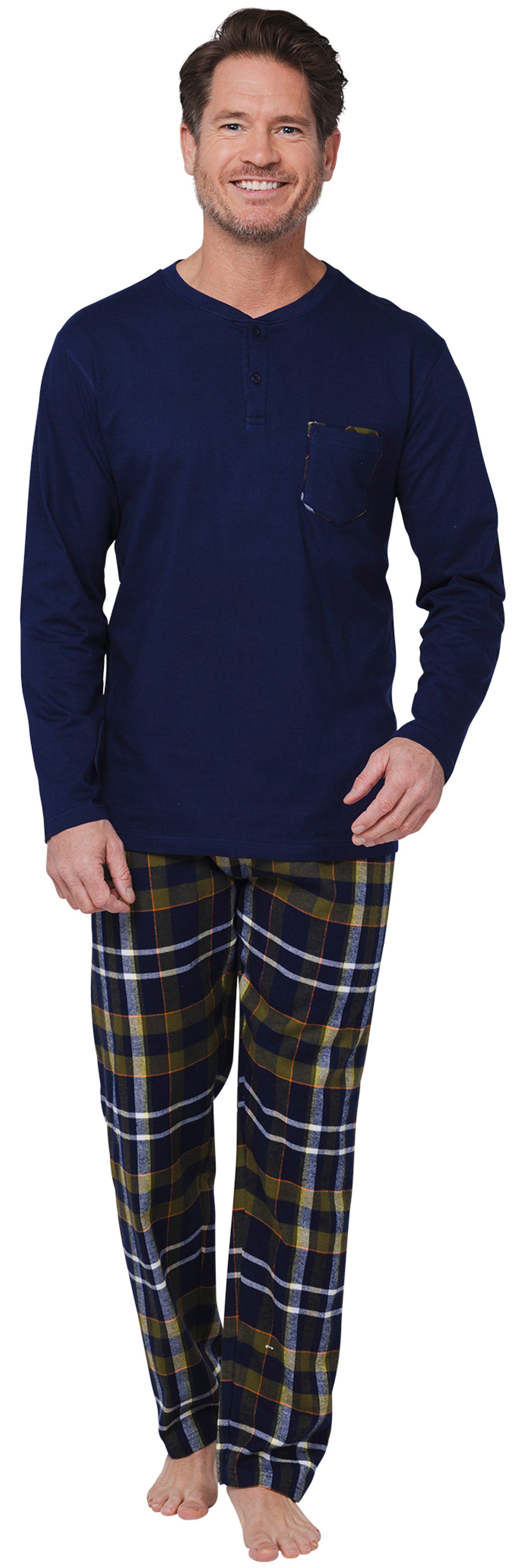 Pastunette Schlafanzug Modischer Herren Pyjama mit Flanell Hose (2 tlg) Bau günstig online kaufen