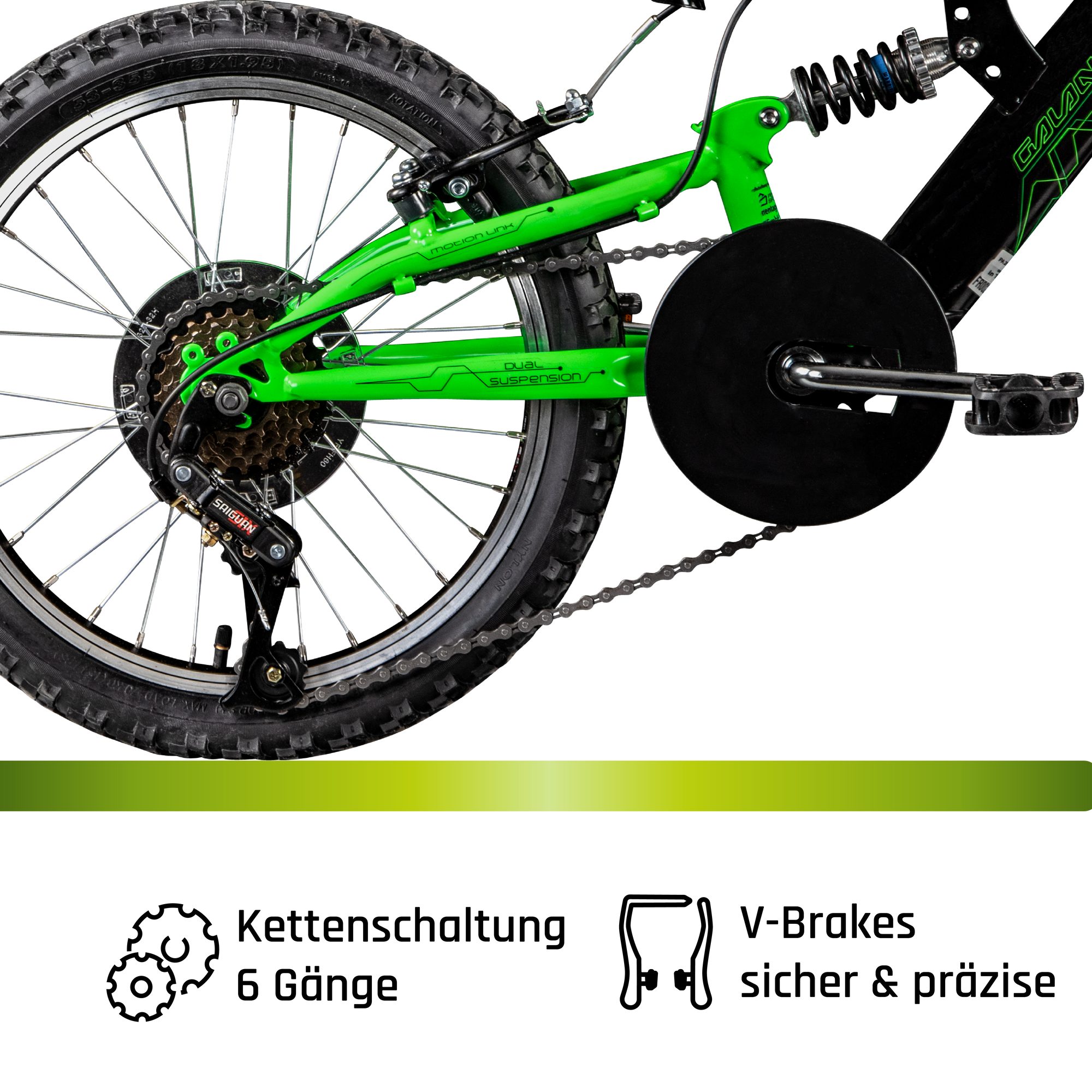Galano Mountainbike FS180, 6 Gang Saiguan, Kettenschaltung, Kinderfahrrad 6 Gang 18 Zoll ab 5 Jahre 115-130 cm Mountainbike Fully – Bild 5 von 5