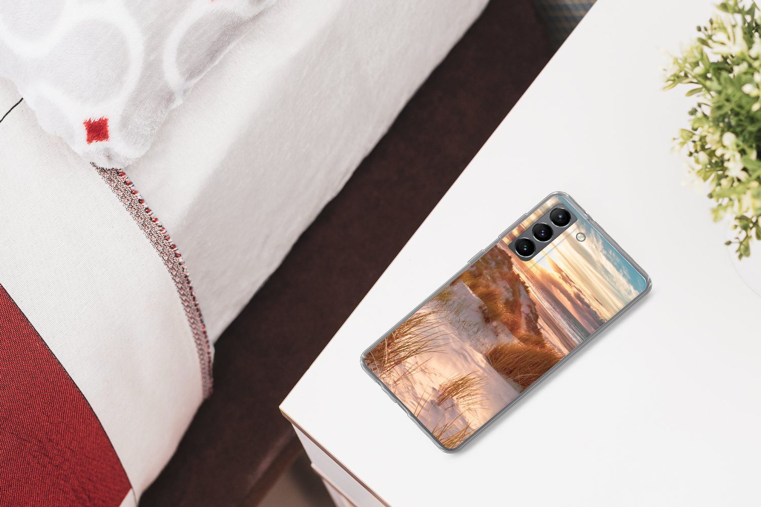MuchoWow Handyhülle für Samsung Galaxy S21 Düne - Pflanzen - Sonnenuntergang - Strand - Me, Phone Case, Silikon, Schutzhülle Dünn