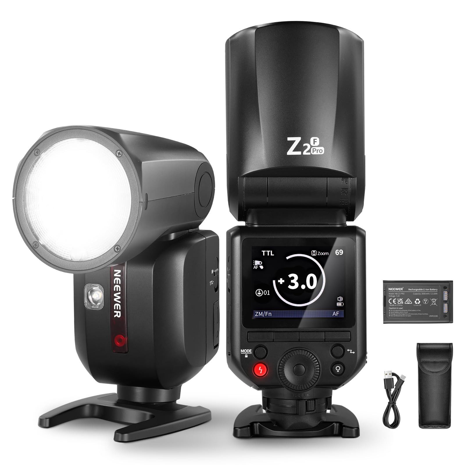 Neewer Z2PRO-F 2,4G TTL Rundkopf Blitz Speedlite für Fujifilm, 1/8000s HSS Blitzgerät, (76W, TTL/M TCM Schalter, 3000mAh, 600 Blitze mit voller Leistung)