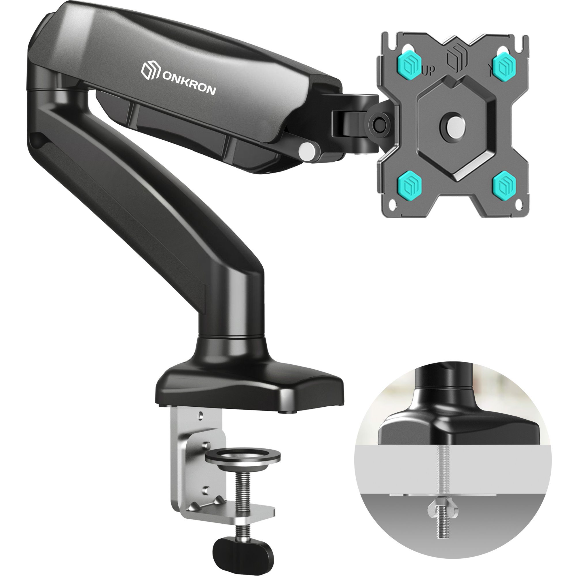 ONKRON Monitor-Halterung ONKRON 13"-32", 8 kg max, VESA 75x75/100x100, G80-B, (bis 32,00 Zoll, Monitor-Tischhalterung, 1-tlg., Monitor-Tischhalterung, Monitor Tischhalterung für 1 Monitor, schwenkbar, neigbar, ausziehbar)