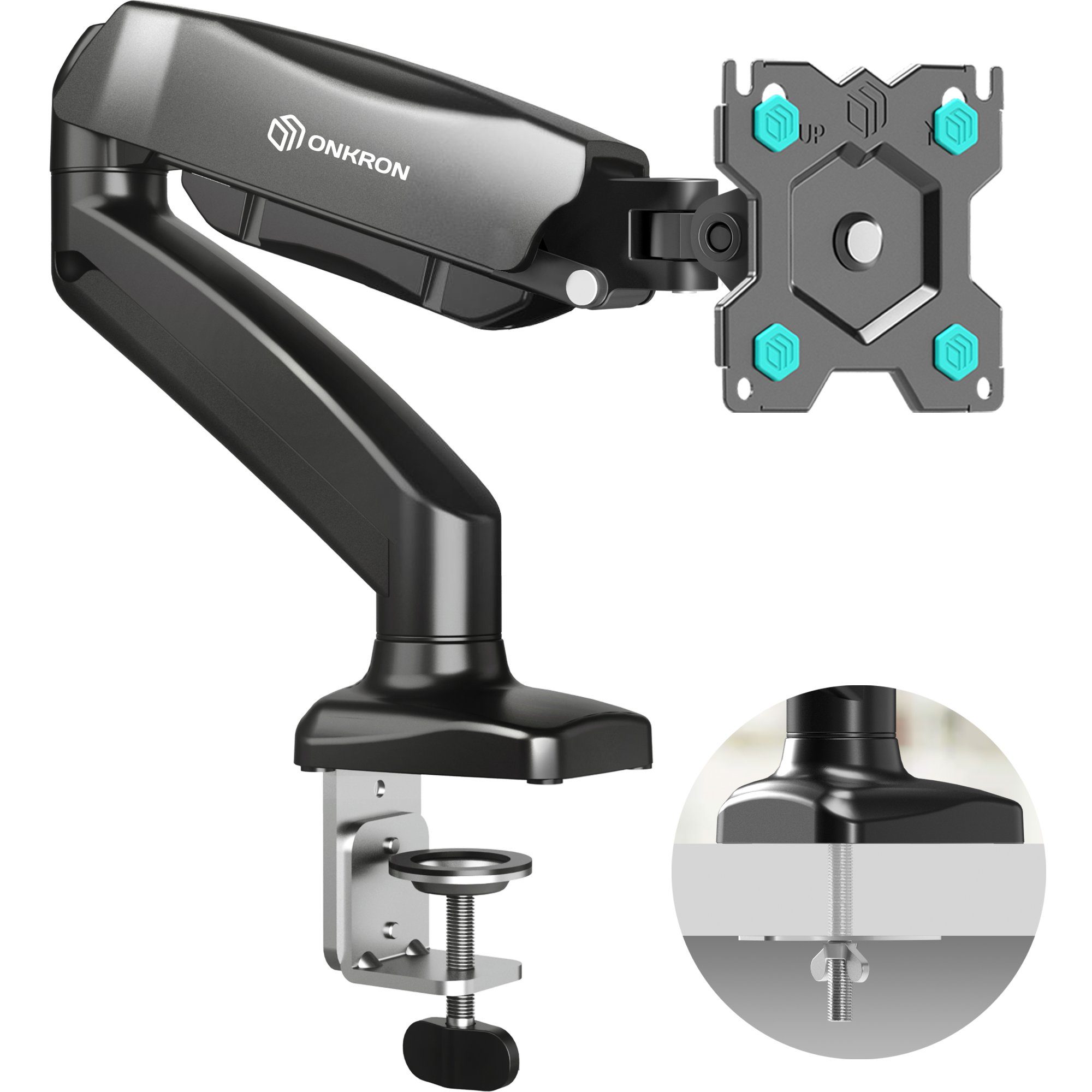 ONKRON Monitor Halterung 13-32 Zoll, bis 8 kg, VESA 75x75-100x100 mm Monitor-Halterung, (bis 32,00 Zoll, Monitor-Tischhalterung, 1-tlg., Monitor-Tischhalterung, Monitor Tischhalterung für 1 Monitor, schwenkbar, neigbar, ausziehbar)