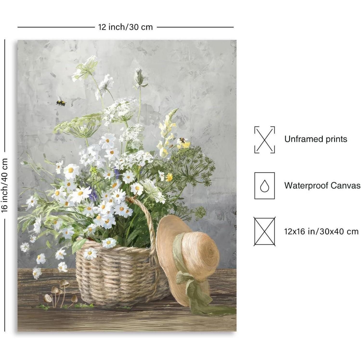 LuxusKollektion Leinwandbild Gänseblümchen Leinwand Bilder Rustikale Blumen Poster Wohnzimmer, (1 St) – Bild 5 von 5