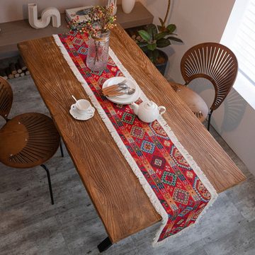 AUKUU Tischläufer Tischläufer Tischläufer aus Jacquard geometrisch festlich rote, Quaste Party Dekoration dekorativer Überwurf für den