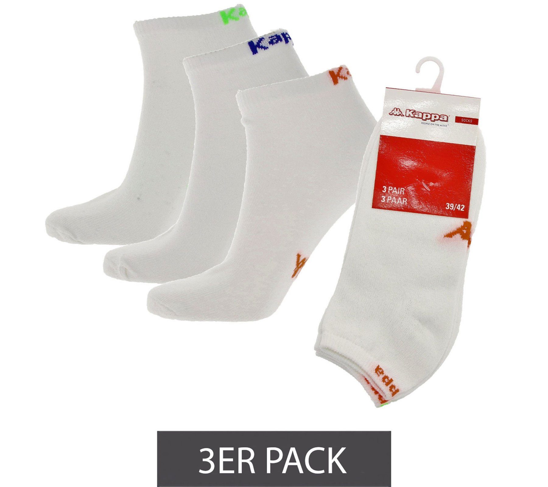 Kappa Sneakersocken »Kappa Sportsocken bequeme Sneaker-Socken im 3er Pack  Strümpfe Weiß/Neon Pink/Grün/Blau« online kaufen | OTTO