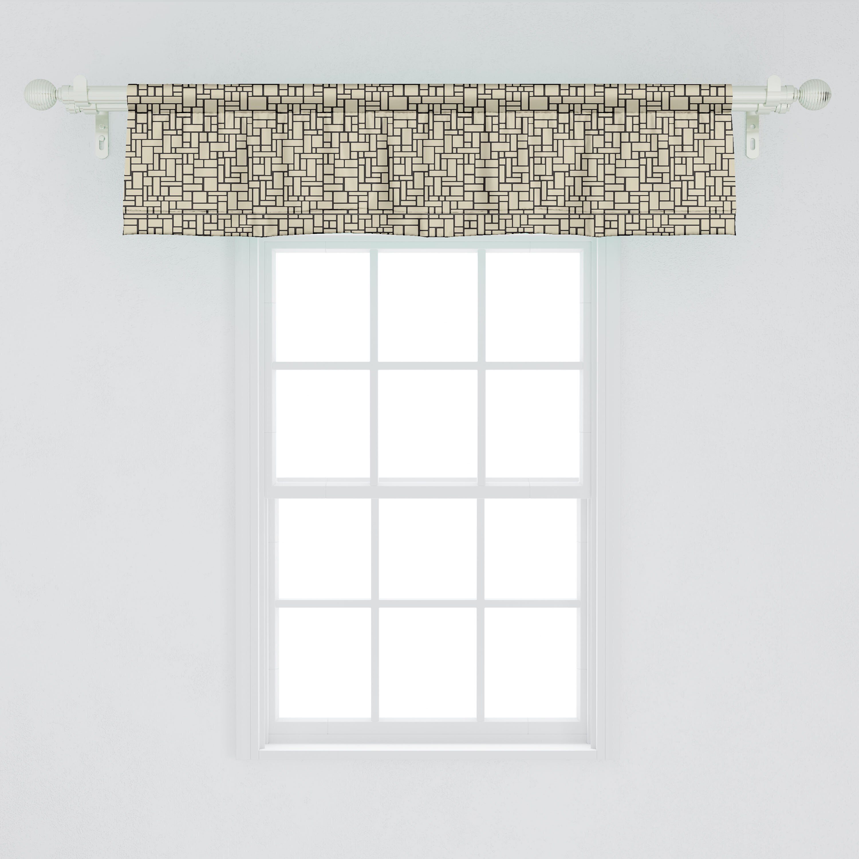 Scheibengardine Vorhang Volant Geometrische Microfaser, Abakuhaus, Backstein Schlafzimmer mit Dekor Rectangles Runde Stangentasche, für Küche
