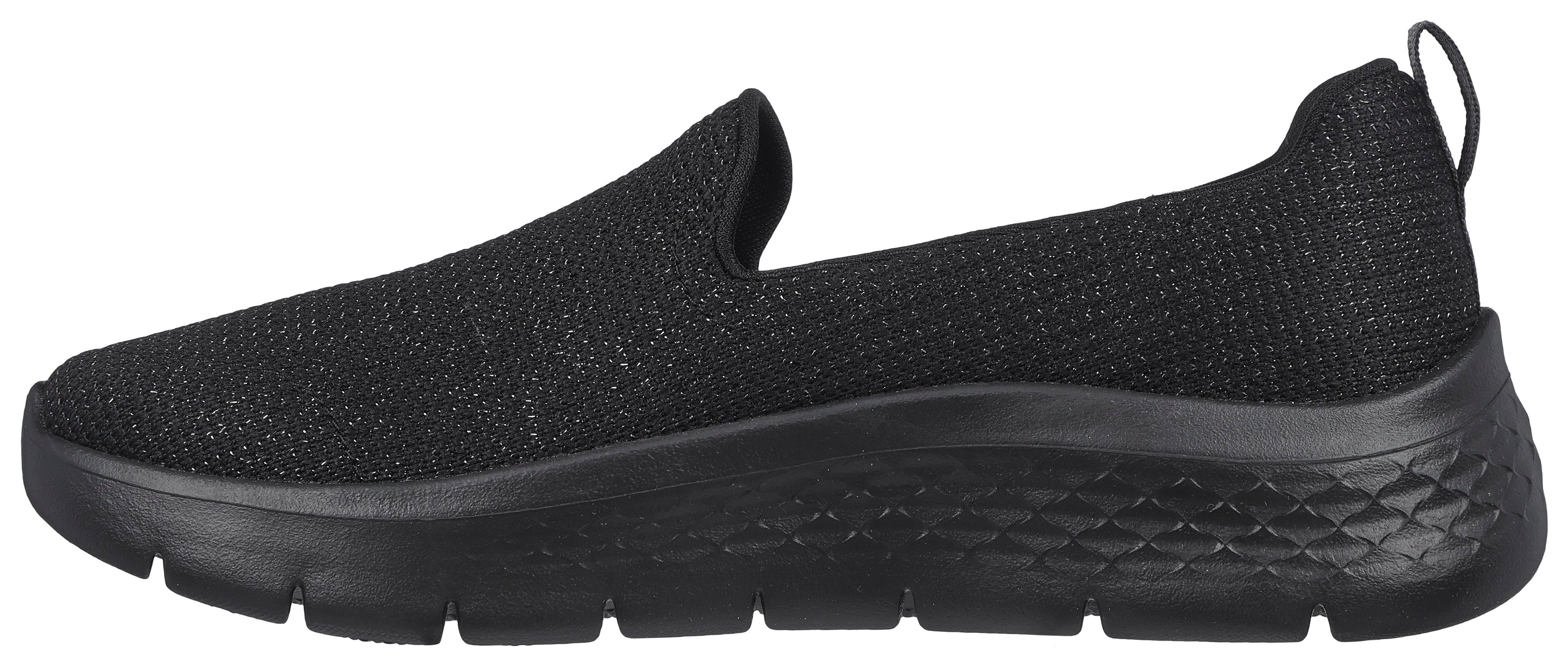 WALK GO der Slip-On schwarz Sneaker an mit FLEX- Skechers Logo Ferse