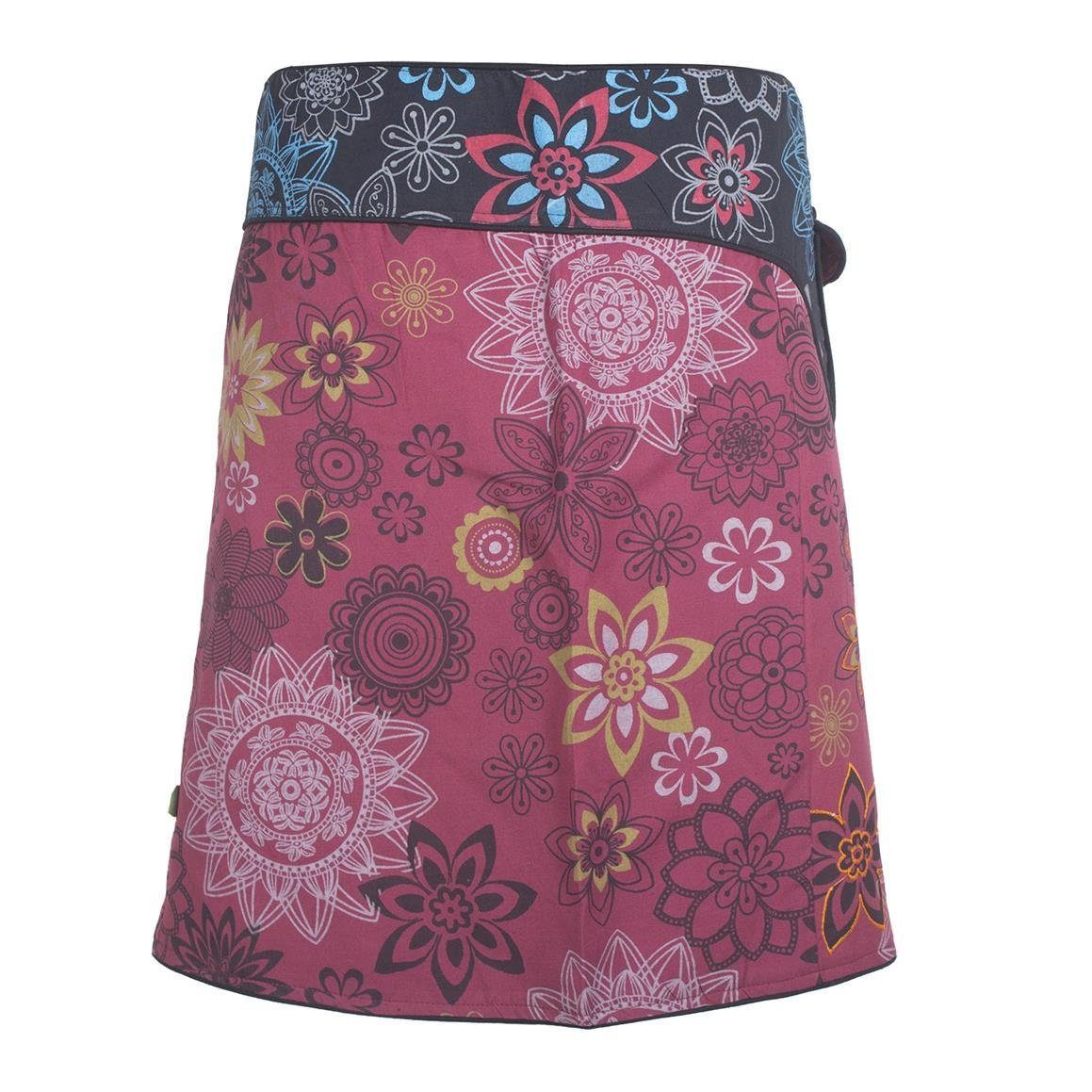 Bunt Style Vishes Wrapper mit Goa, Wickelrock A-Linie, Sidebag Cacheur, Hippie dunkelrot-schwarz Bedruckt Bestickt Blumen