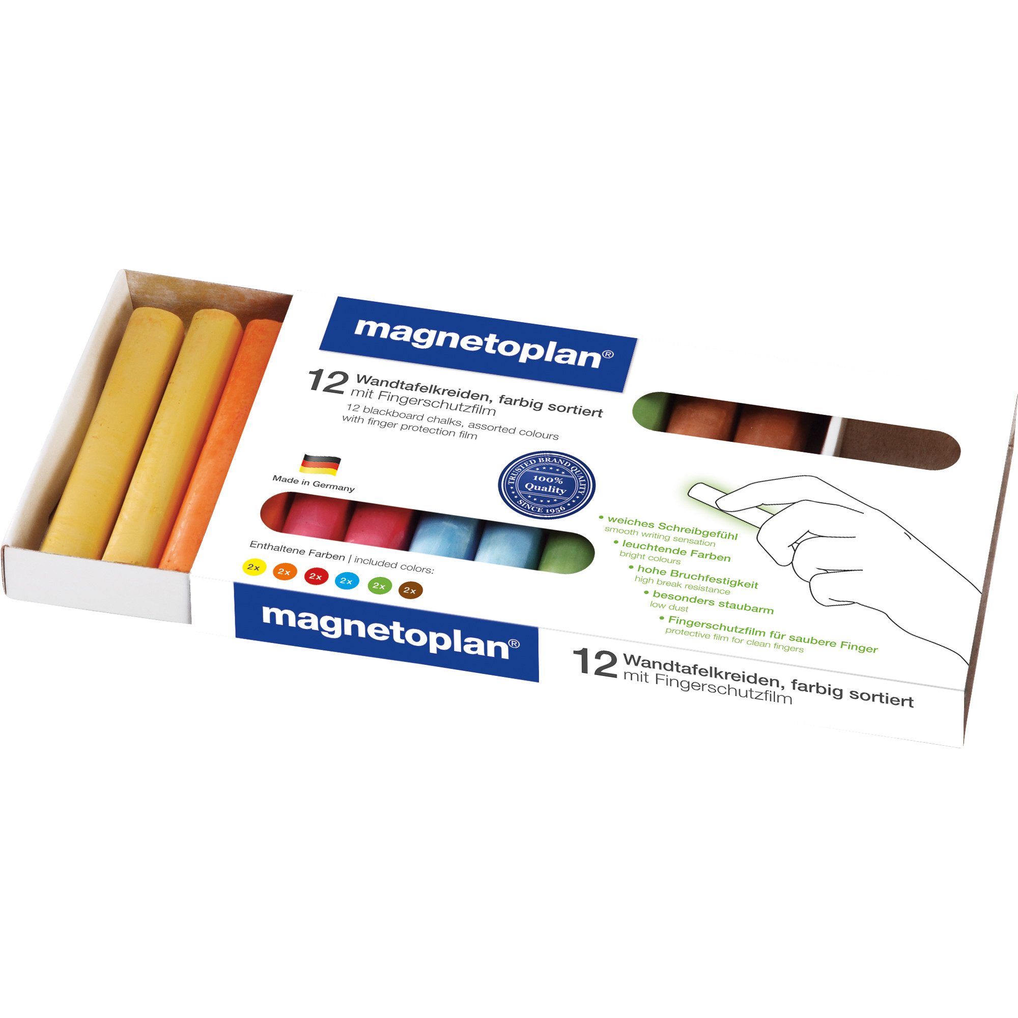 Thumbnail - magnetoplan® Malkreide Tafelkreide farbig sortiert ohne Papierhülle, PA=12Stück