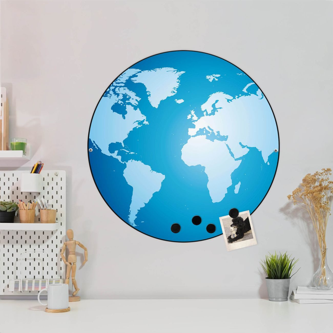 banjado Magnettafel Stahl Rund Weltkarte, (inkl. 4 Magnete, Runde Stahlmagnettafel)