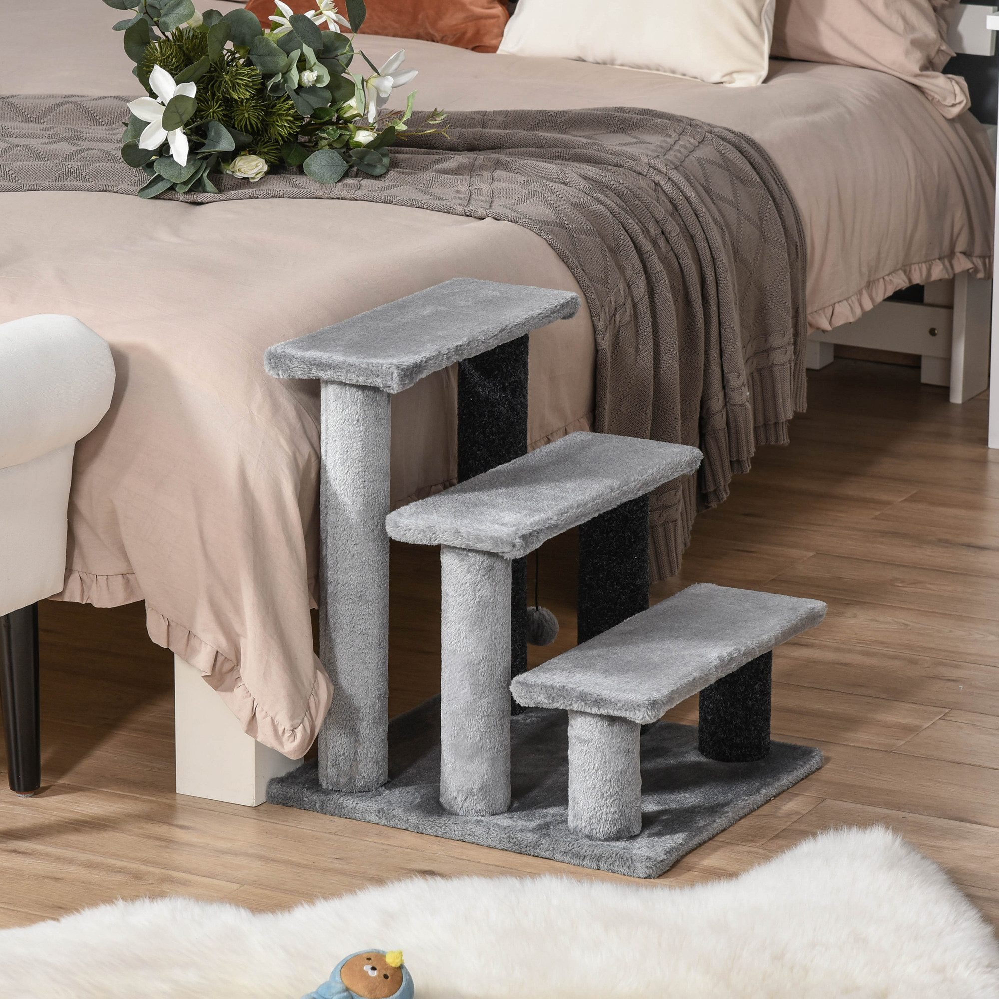 furnicato Katzen-Kletterwand Katzentreppe 3-stufig mit Kratzsäulen günstig online kaufen