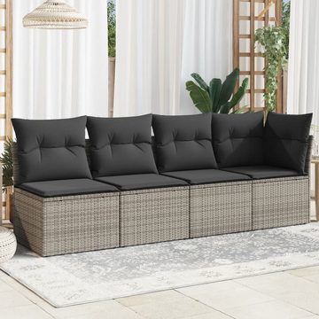 vidaXL Loungesofa Gartensofa mit Kissen 4-Sitzer Grau Poly Rattan