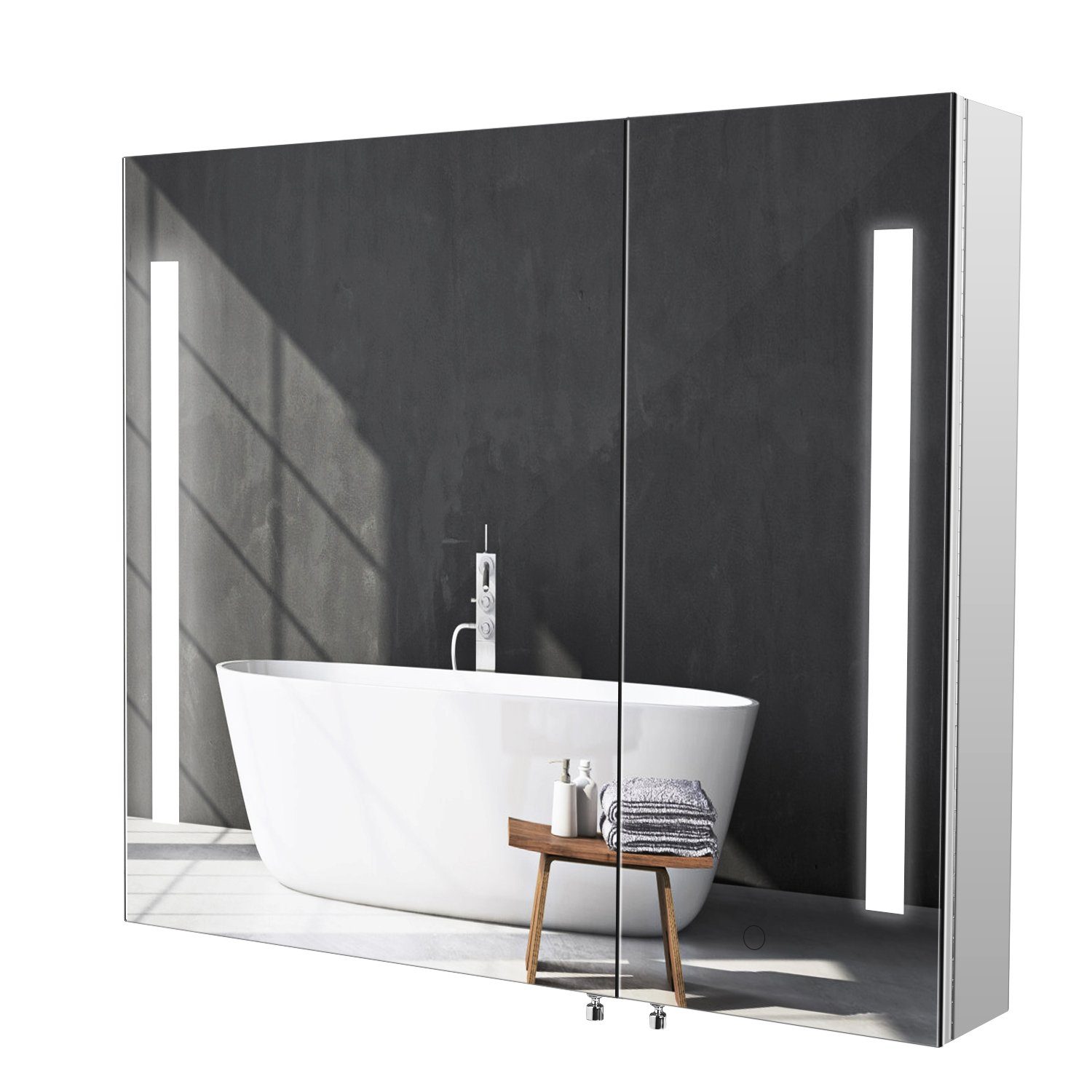 Homfa Spiegelschrank (Wandschrank, Badschrank mit 2 Spiegeltüren) mit  3D-Effekt, mit LED-Leuchtung, Breite 76 cm, Kaltweiß online kaufen | OTTO