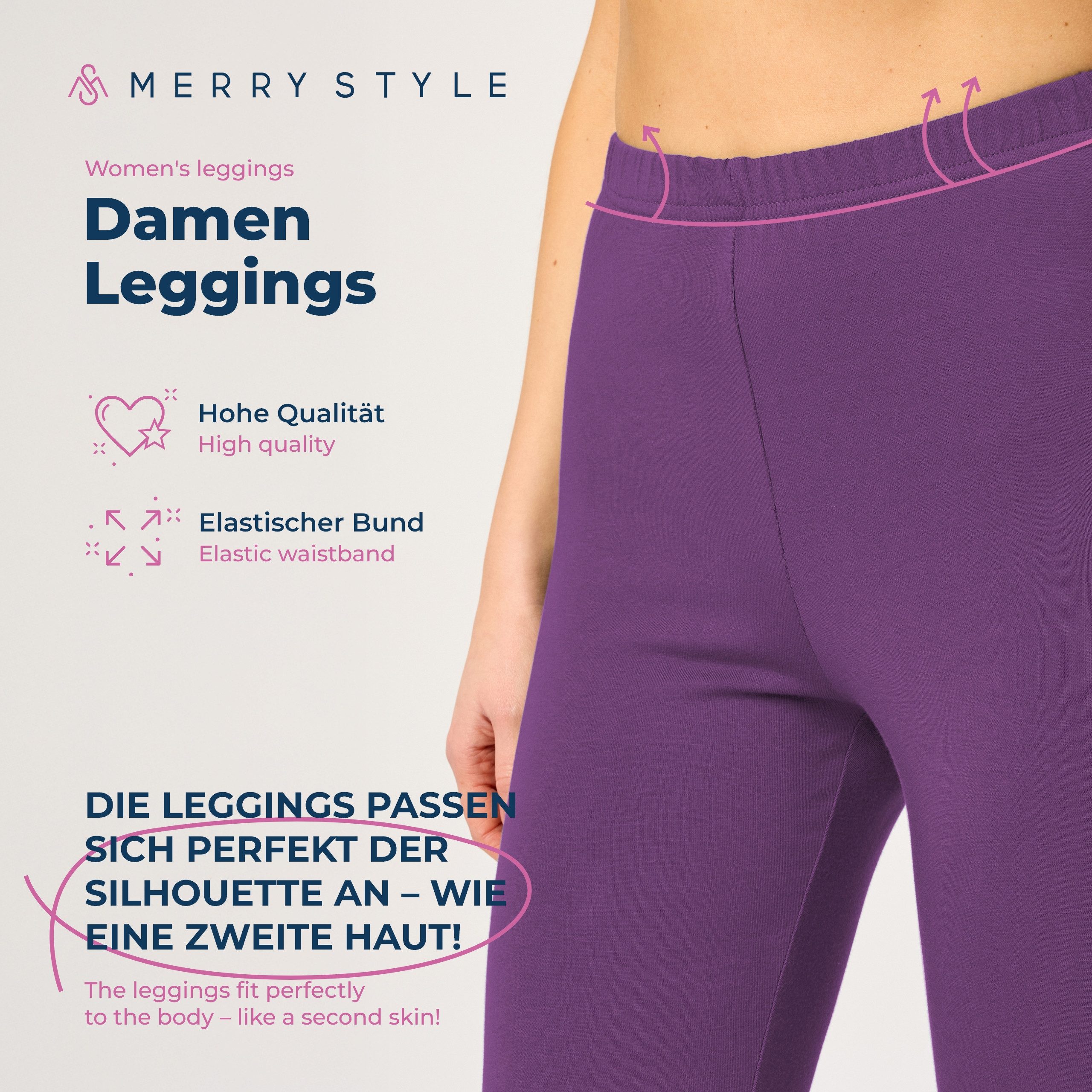 Merry Style Leggings Caprihose Damen 3/4 Hose MS10-199 (1-tlg) aus Baumwolle