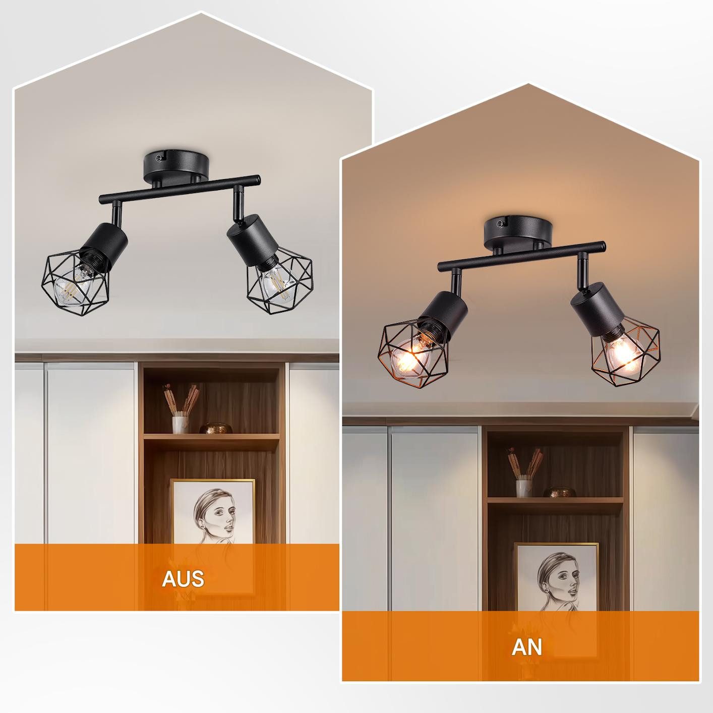 STANBOW Deckenstrahler Deckenleuchte Schwarz 1-4 Flammig -Deckenspots Schwenkbar 90°/350°, ohne Leuchtmittel, Tageslichtweiß, Warmweß, E14 ohne Leuchtmittel für Wohnzimmer Schlafzimmer Café