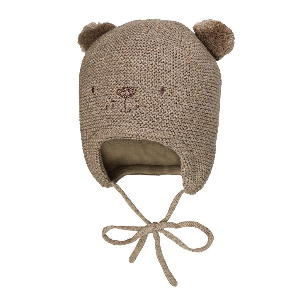 MAXIMO Strickmütze mit Tiergesicht, zwei Pompons und Bindeband