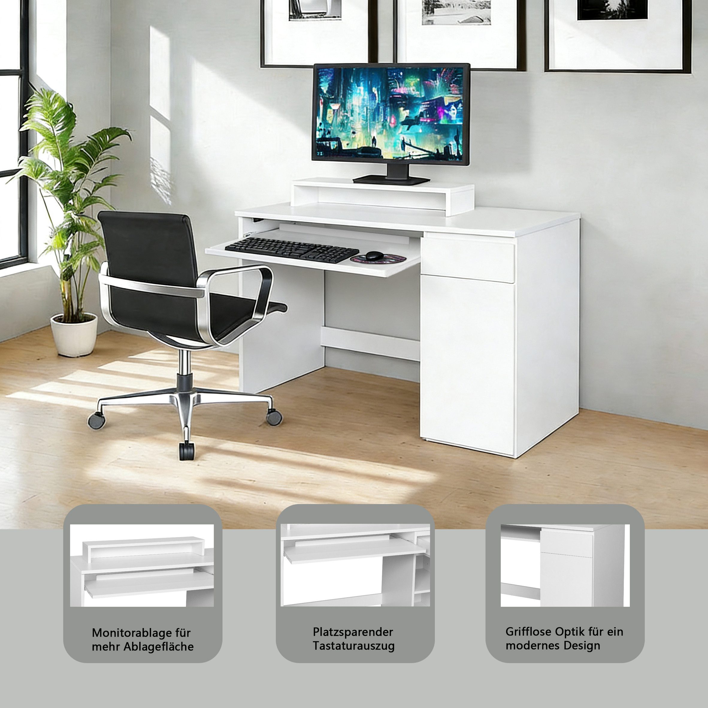 OTTO home Schreibtisch Jarvie, mit Tastaturauszug, mit Monitoraufsatz, mit Schublade, Tiefe: 50cm