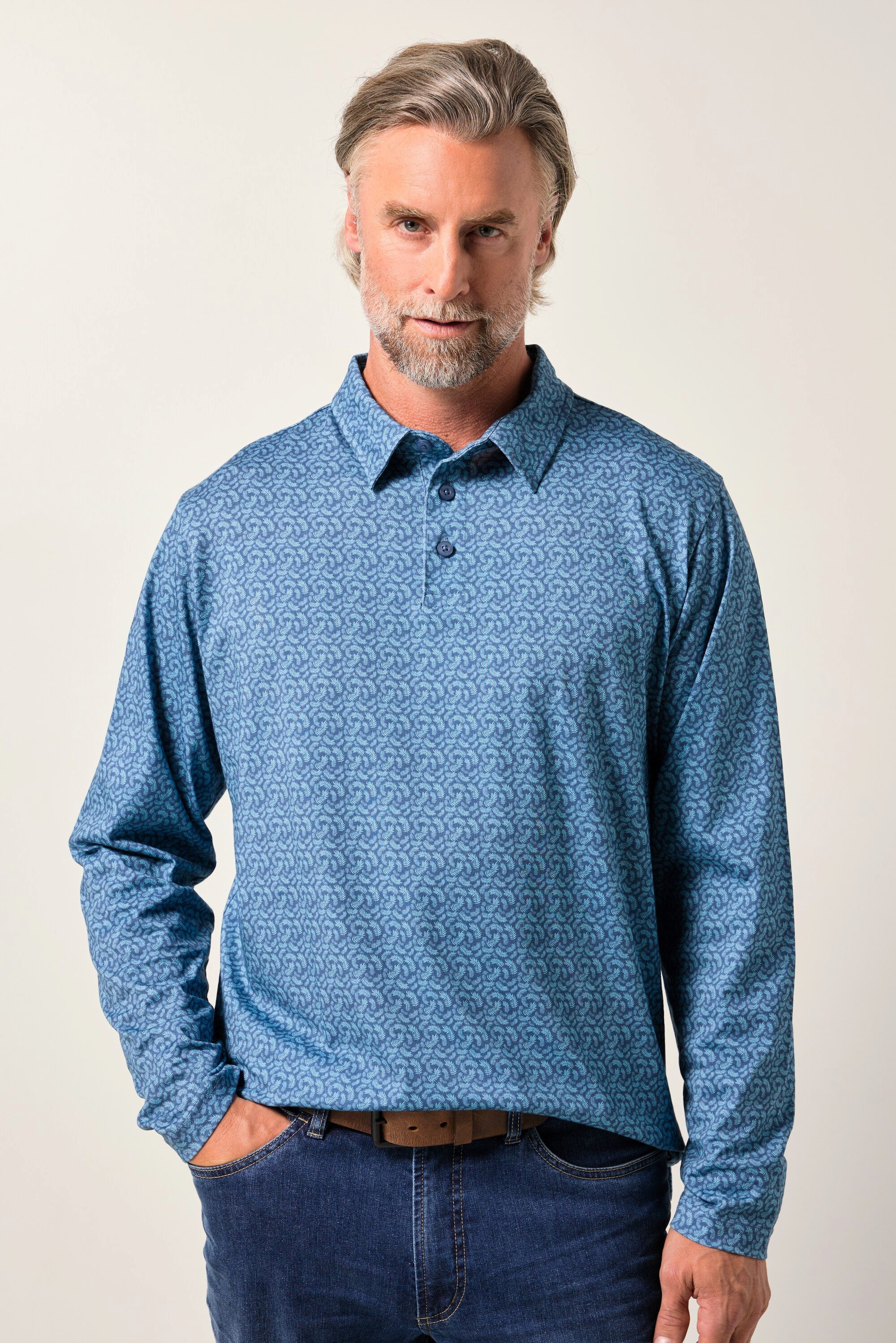 Boston Park Poloshirt Langarm-Poloshirt florales Muster