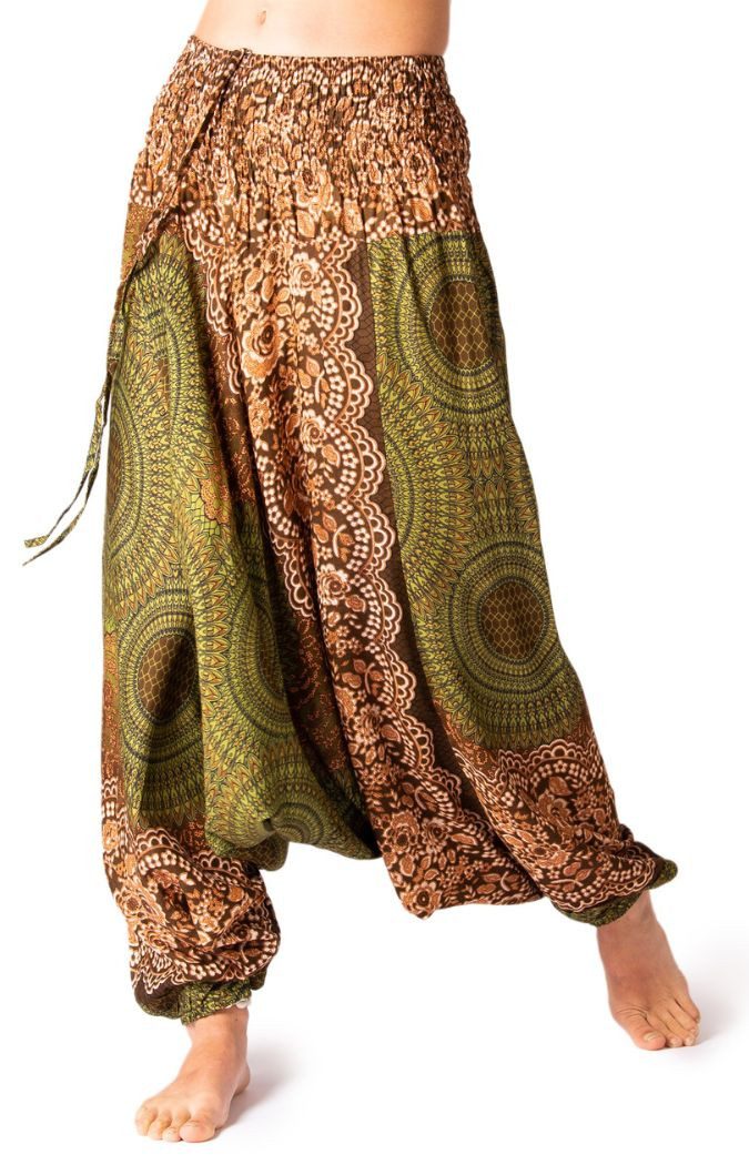 PANASIAM Haremshose Aladinhose im schönen Peacock Design Haremshose aus 100% natürlicher Viskose auch als Overall tragbar Damen Pumphose bequeme Freizeithose