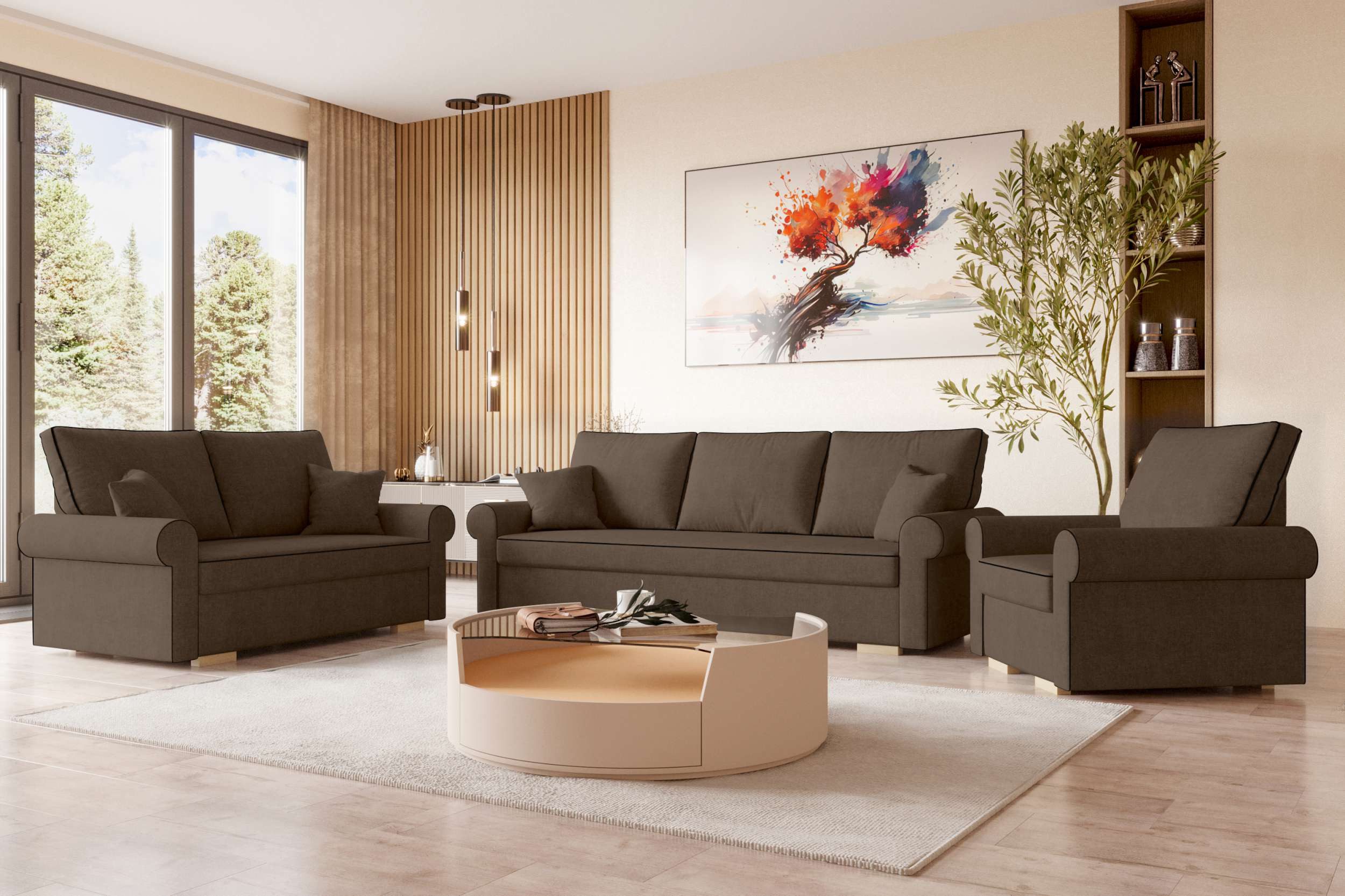 99rooms Polstergarnitur Pablo, (Set (3-tlg), bestehend aus 2-Sitzer Sofa, 3-Sitzer Sofa und Sessel, Modern Design