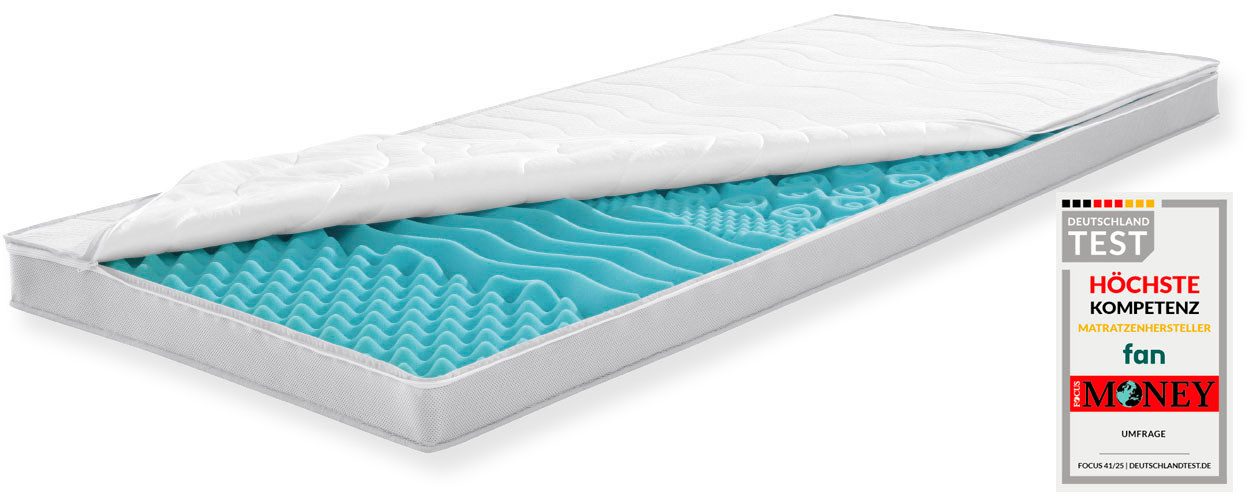 fan, Topper Big Komfort Plus, 7 Zonen Topper 90x200, 180x200 cm & weitere Größen, 10 cm hoch, Kaltschaum, Matratze, Boxspringbett, Hausstauballergiker geeignet, ergonomisch