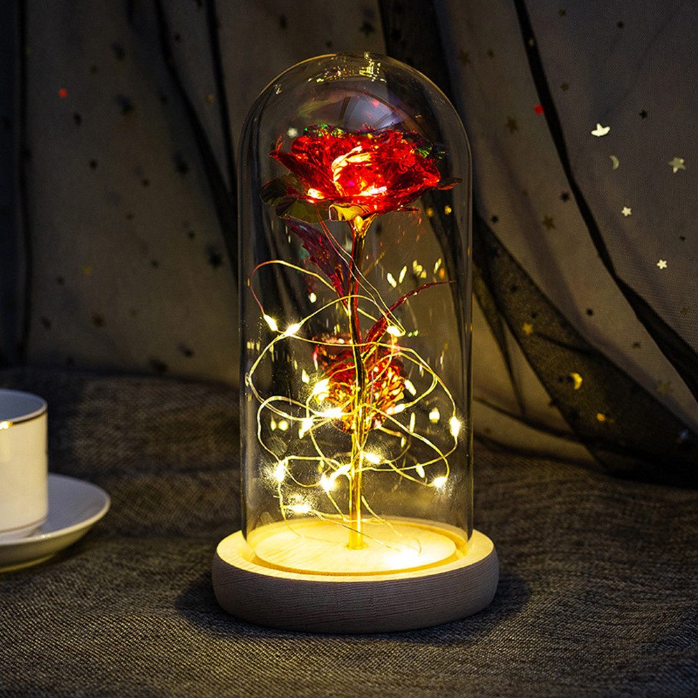 Kunstblume Galaxy Rose Blume Geschenk, LED-Lichterkette auf der Kristallrose