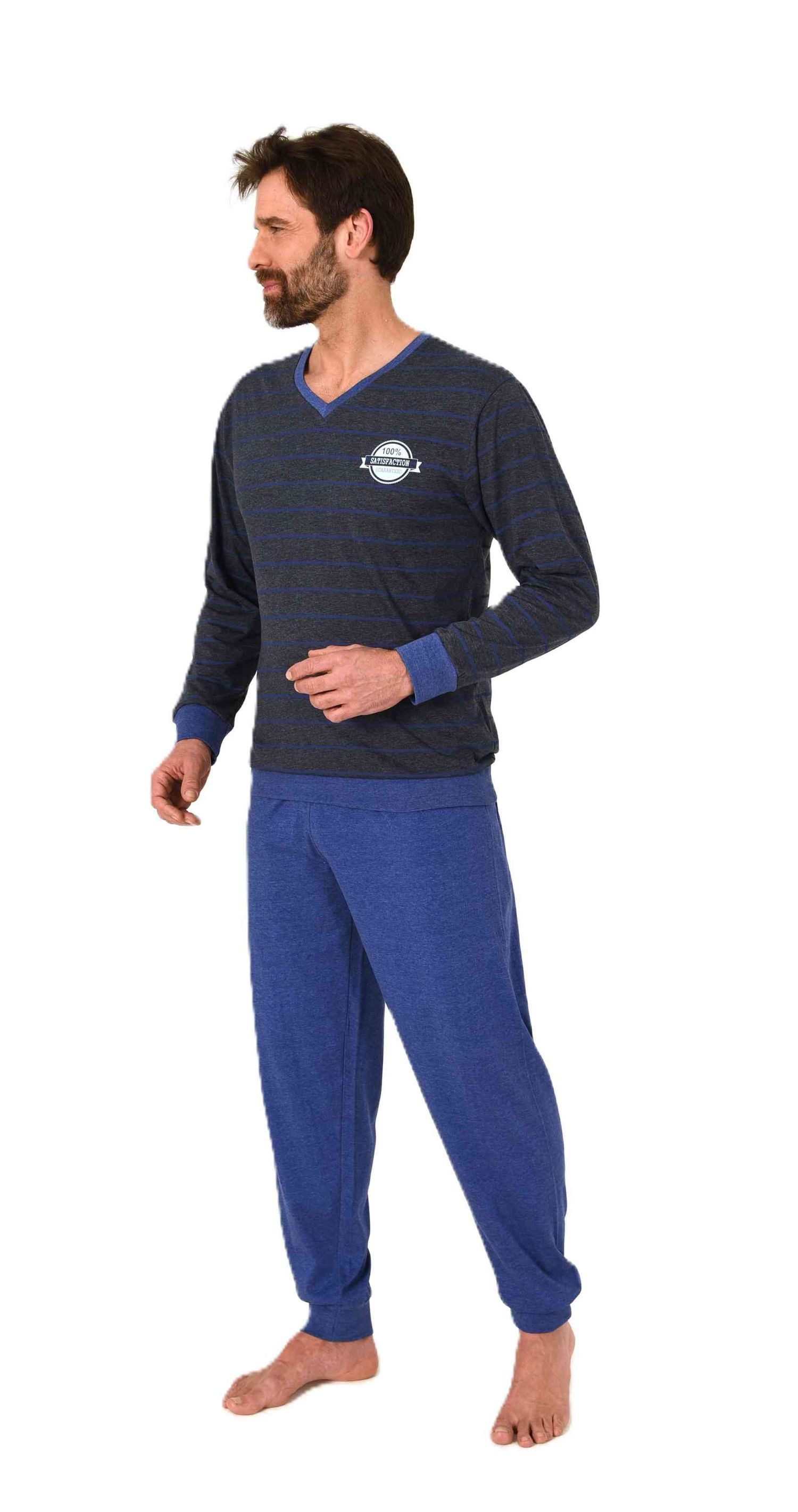 Normann Pyjama Normann Herren langarm Pyjama mit Bündchen in edler Streifen günstig online kaufen