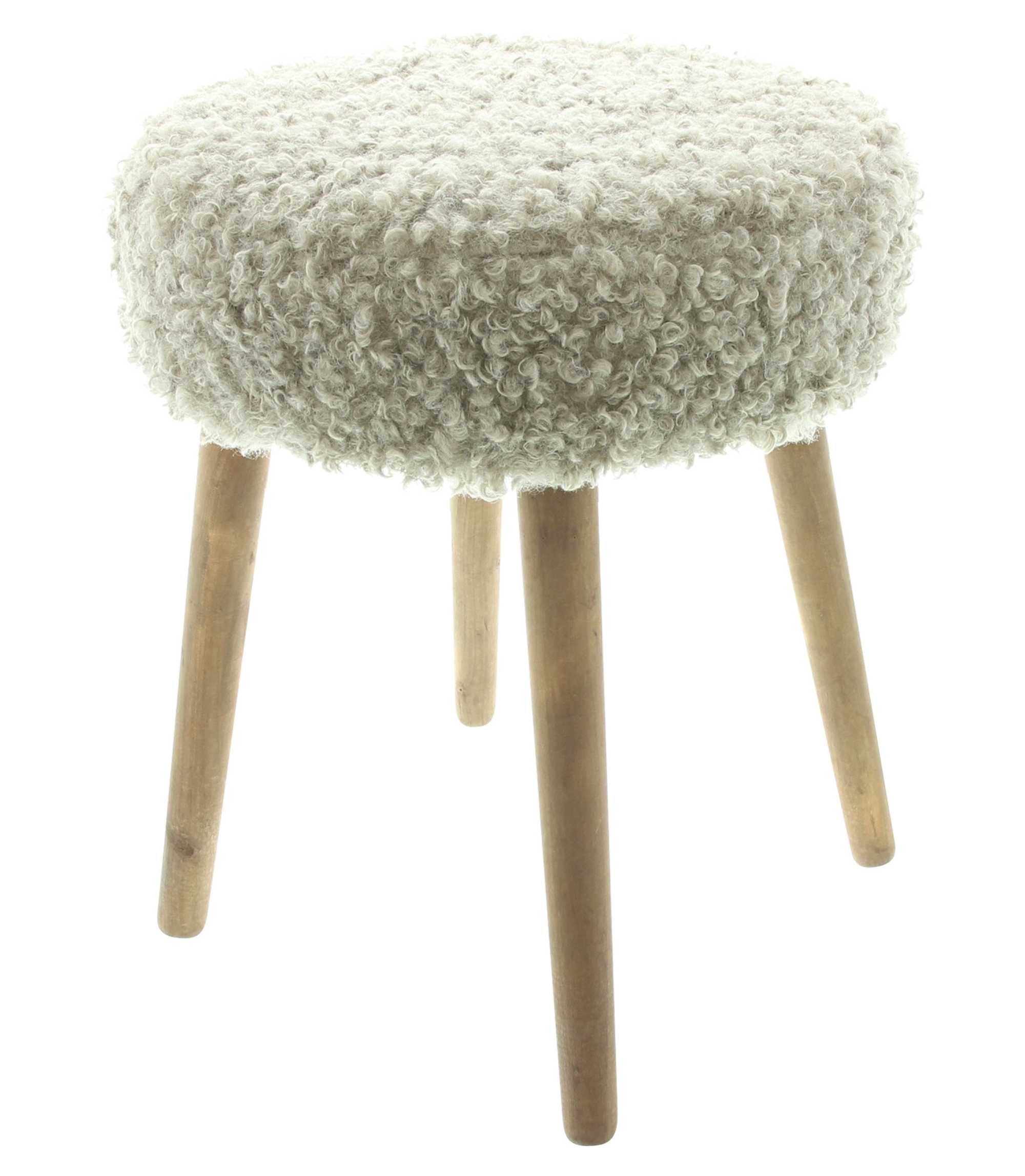 Dekoleidenschaft Polsterhocker "Schaffell" Holz & Kunstfell günstig online kaufen
