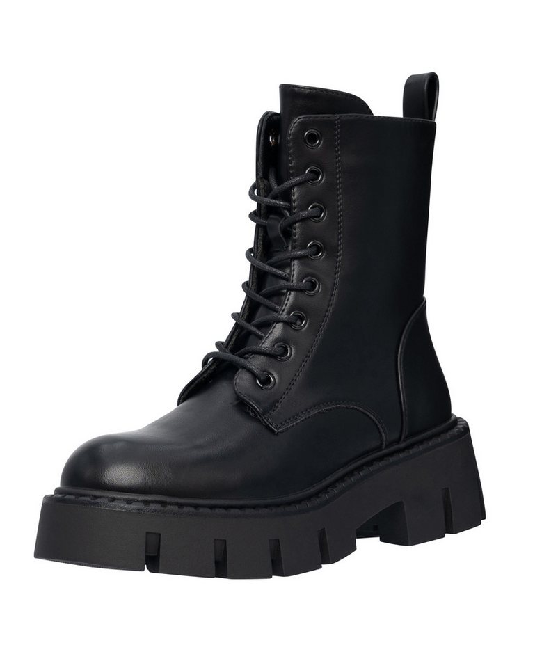 Salinyang Damen Combat Boots mit Schnürung, Reißverschluss & Chunky Profilsohle Stiefelette