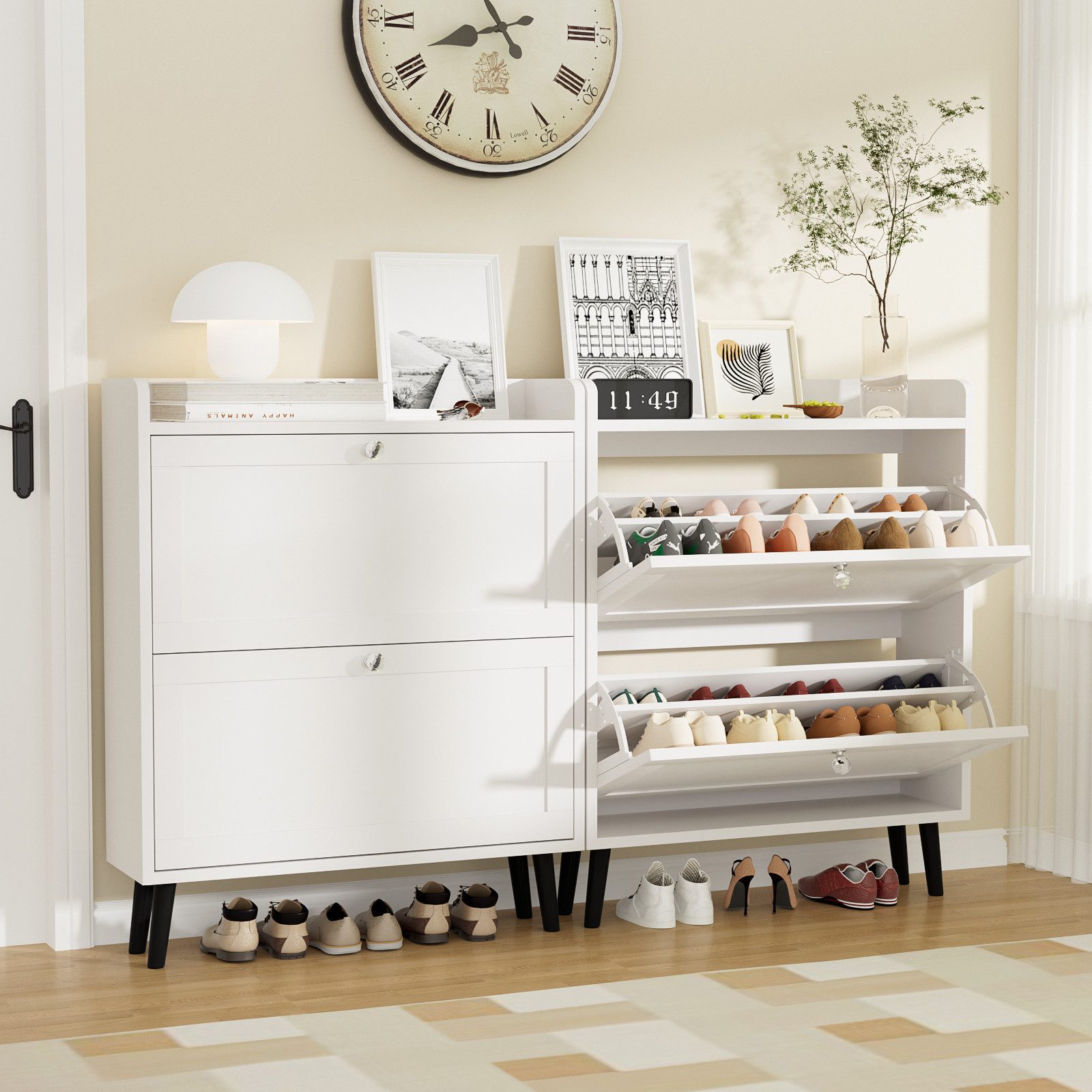 VOWNER Schuhschrank mit 2 Klappen, Schuhregal Schuhkipper Schmal günstig online kaufen