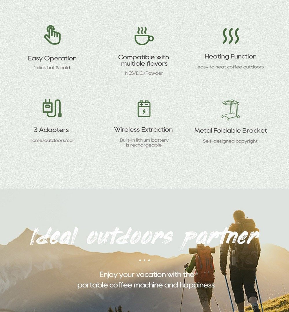 HiBREW Kapselmaschine, 15 Bar Druck, 2200mAh wiederaufladbare Batterie, mit Adapter