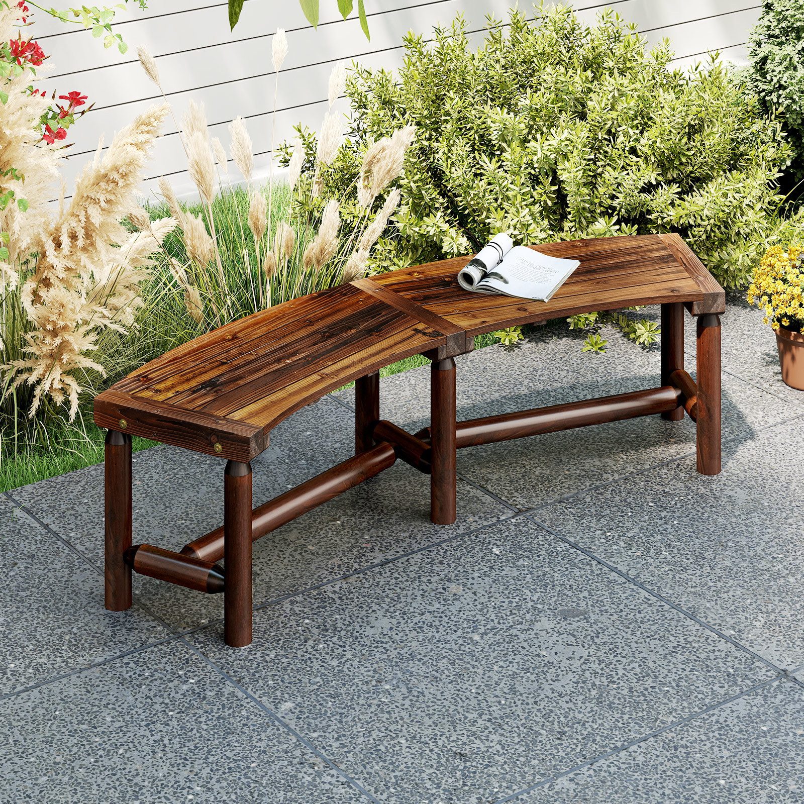 COSTWAY Gartenbank, 3 Sitzer Sitzbank Holzbank, bis 360 kg belastbar