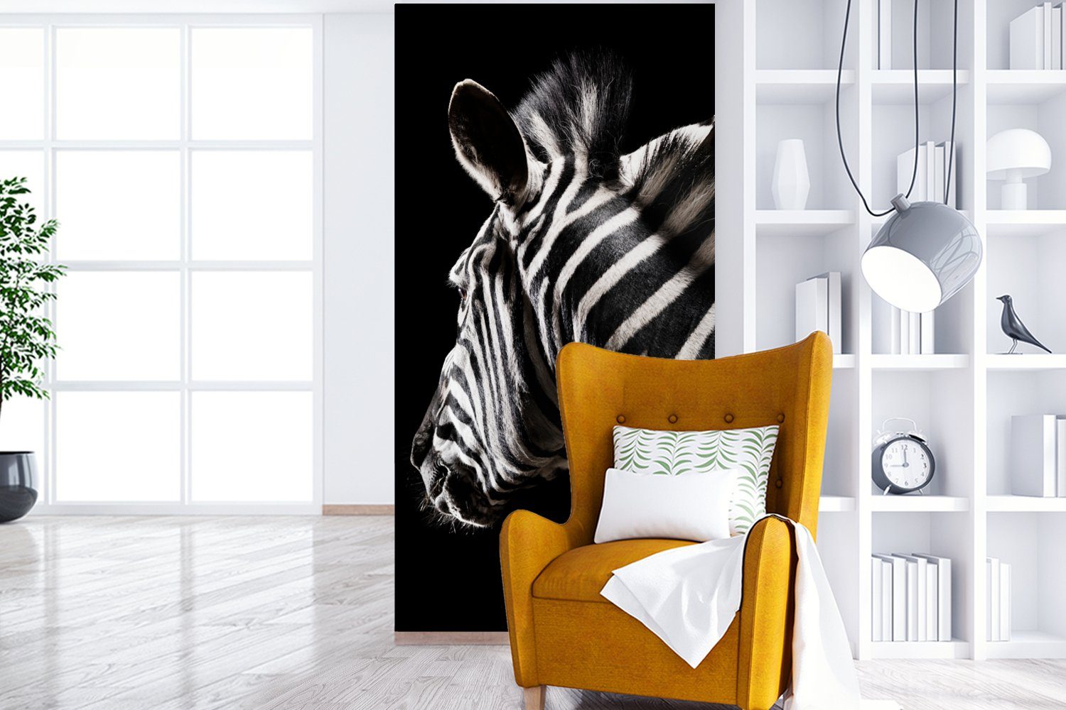 MuchoWow Fototapete Zebra Fototapete - St), (2 Vliestapete Schwarz - Porträt, Schlafzimmer - Küche, für Matt, Tier Wohnzimmer bedruckt