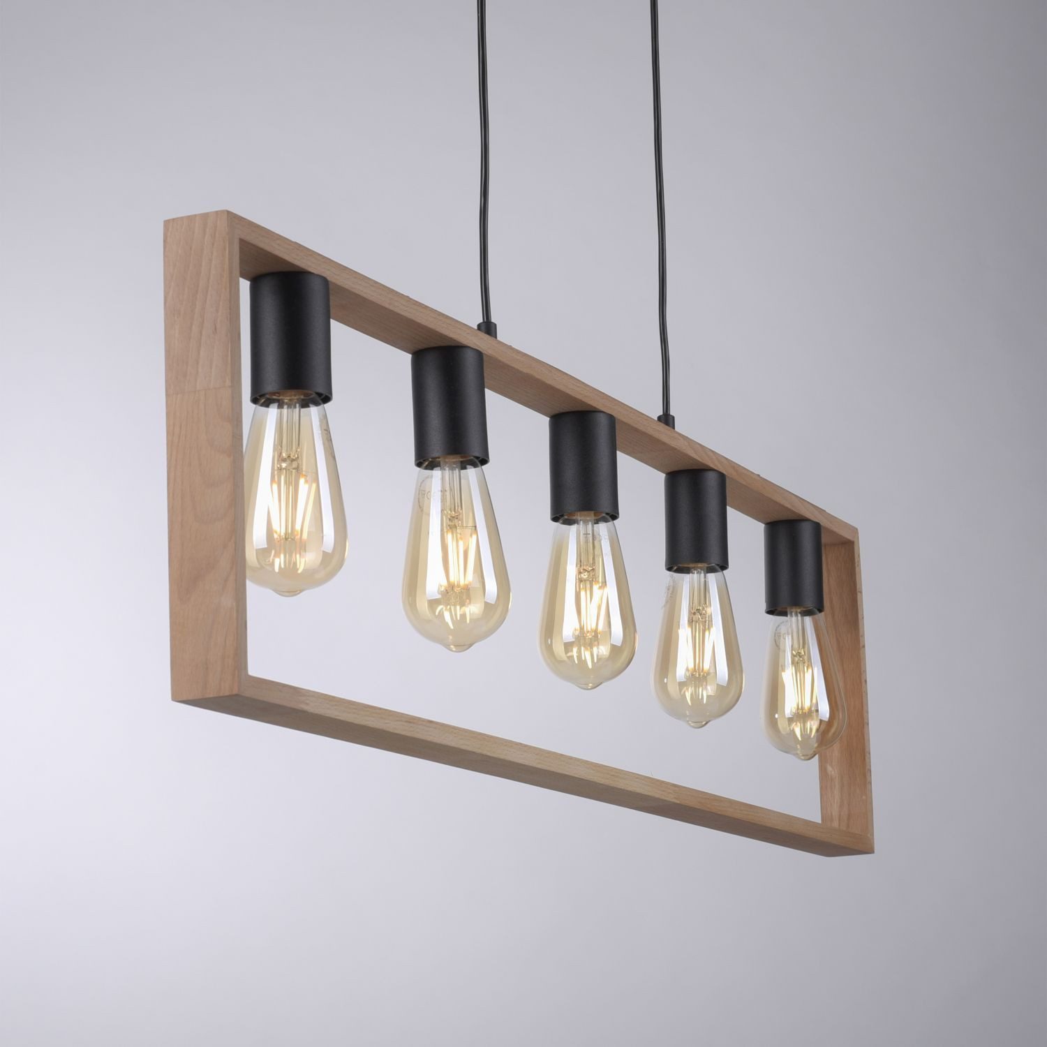 Licht-Erlebnisse Pendelleuchte RILMAR, ohne Leuchtmittel, Metall E27 H: max. 120 cm Schwarz Natur eckig Retro