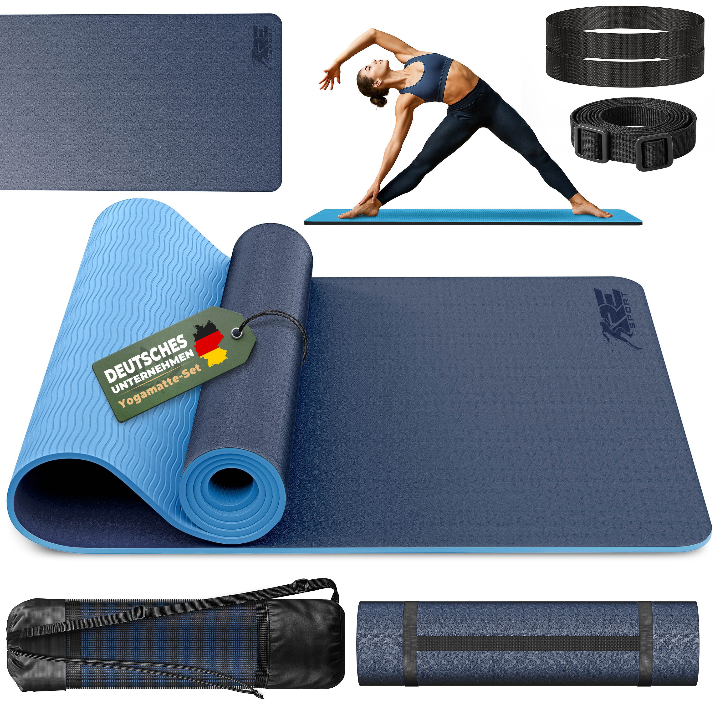 RE:SPORT Gymnastikmatte 183 x 61 x 0,6 cm mit Tragetasche Yogamatte TPE Fitnessmatte (rutschfest), Trainingsmatte mit Tragegurt Fitness Gymnastik Pilates Workout