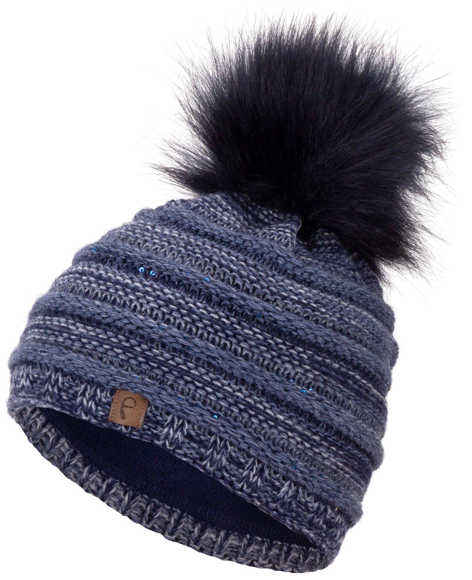 Bommelmütze Faera Haube Strickmütze Wintermütze jeansblau Mütze gefüttert Bommelmütze Beanie Damen