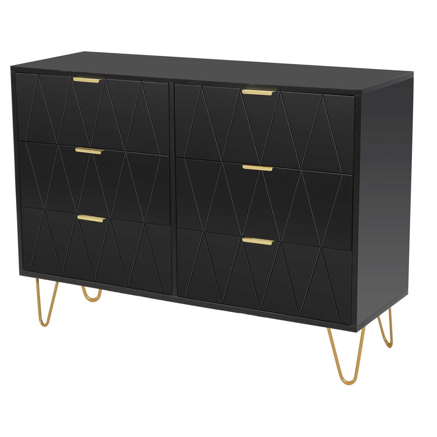 UEV Kommode mit 6 Schubladen, Sideboard für Schlafzimmer Wohnzimmer (100 x 34 x 73 cm Mehrzweckschrank mit gold Fuß, Highboard, Sideboard mit Schubladen, Schmal kommode), Küchenschrank Buffet TV Board Schrank mit Füße Aufbewahrungsschrank