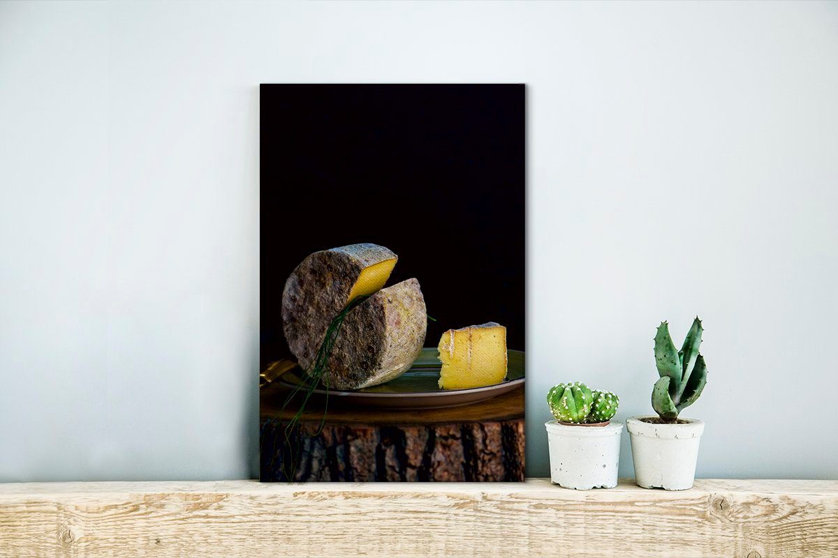 mit Roquefort-Käse Zackenaufhänger, Schnittlauch, bespannt OneMillionCanvasses® Leinwandbild fertig cm Gemälde, 20x30 Leinwandbild St), inkl. (1