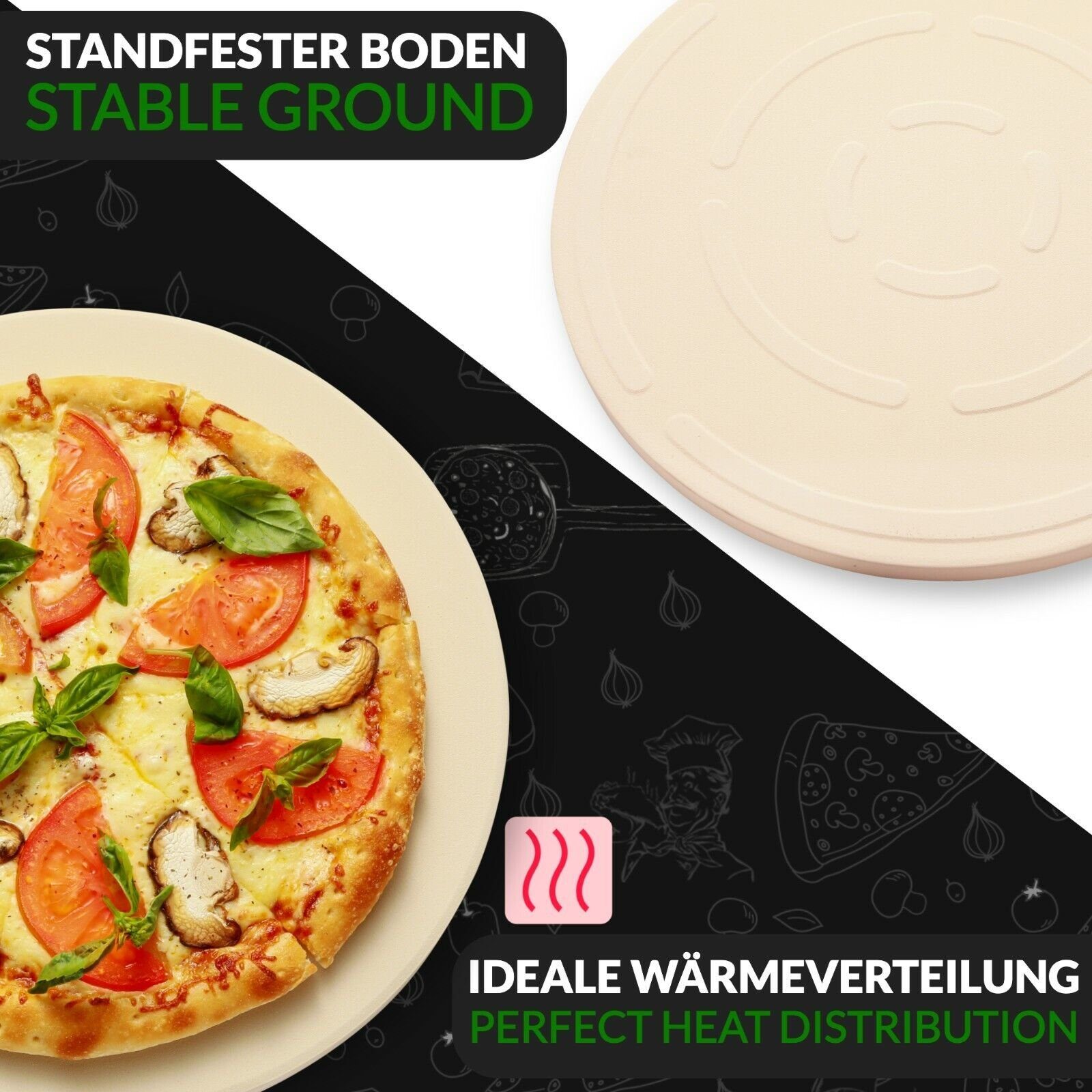 Praknu Pizzastein Pizzastein Cordierit, - Ø Steinplatte (1-St), Für Grill Rund - Rund Cordierit aus Boden cm Backofen für 30 und 30cm, knusprigen 