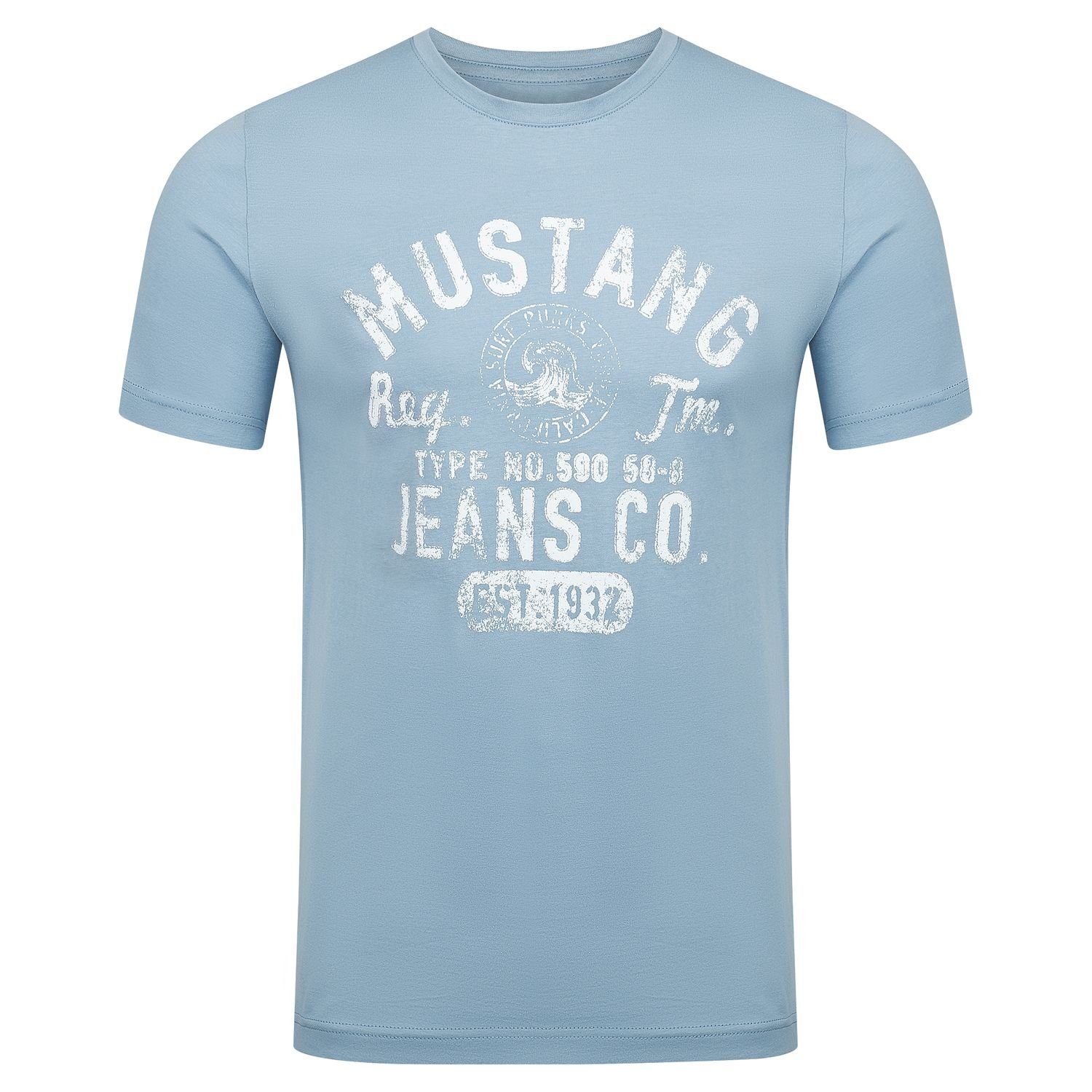 MUSTANG T-Shirt Herren Printshirt Basic Print Regular Tee (1-tlg) Kurzarm Tee Shirt mit Rundhalsausschnitt aus 100% Baumwolle