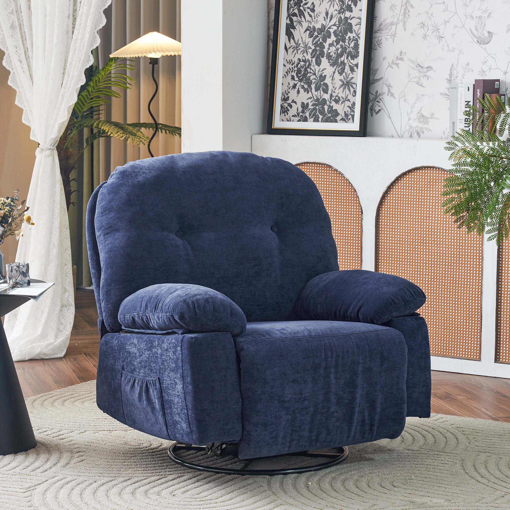 OKWISH TV-Sessel Relaxsessel Drehfunktion Blau und mit (Wohnzimmersessel, Fernbedienung Timer Heimkino-Loungesesse), 360° mit