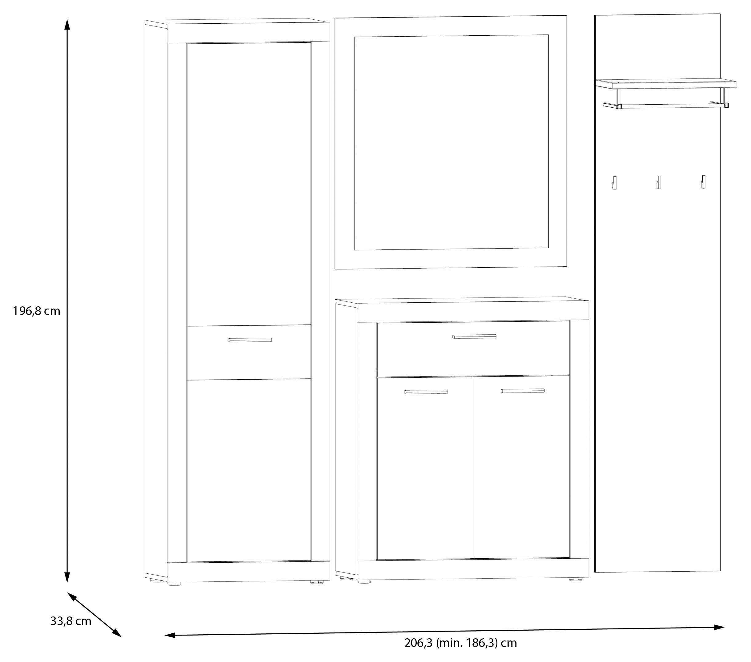 FORTE Garderobenpaneel Baccio (Kombinierbar mit 14164136, 27097631, 93072840), Panell, Kleiderstange, Haken, Kleine Flure