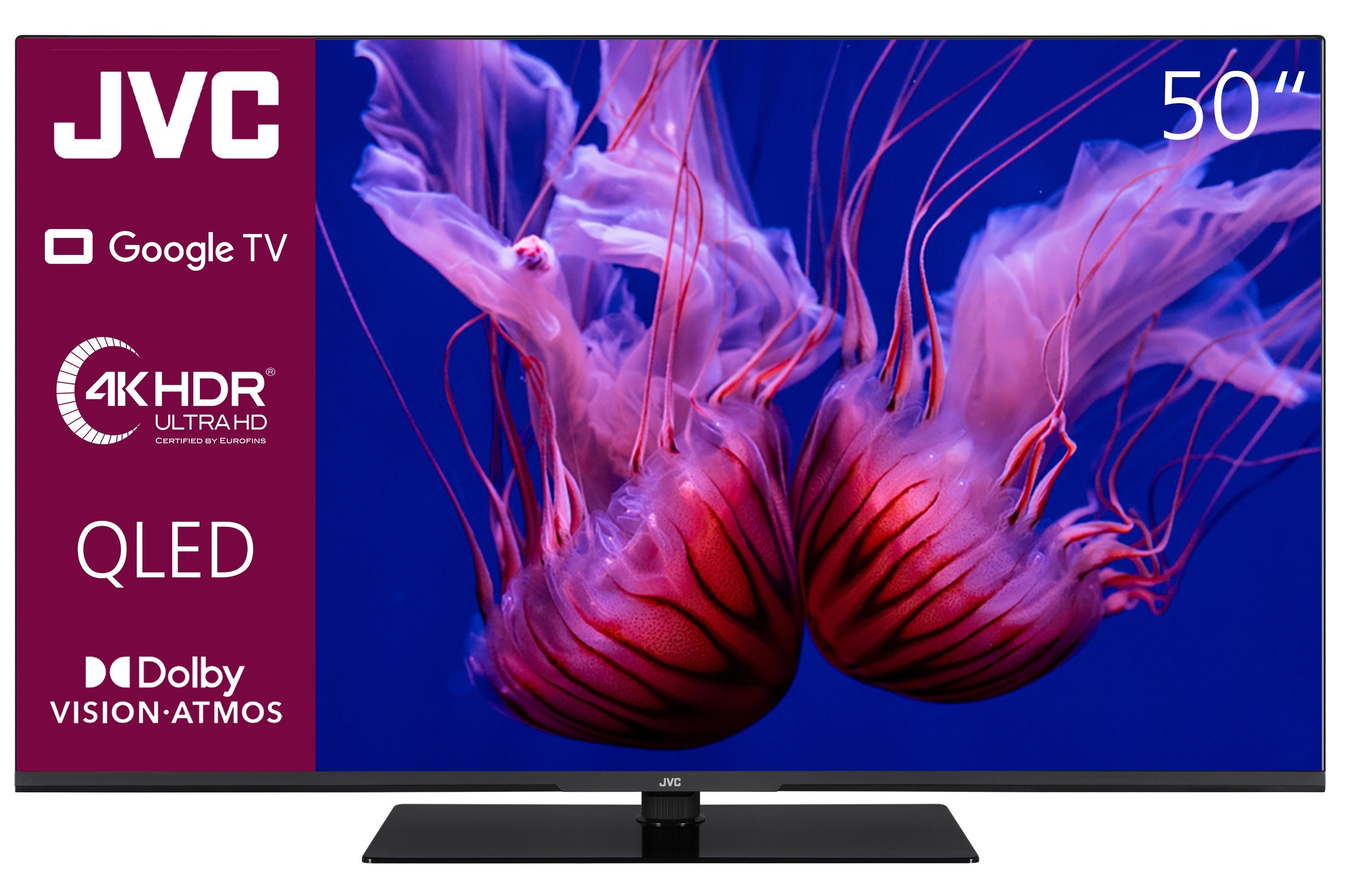 JVC LT-50VGQ8255 QLED-Fernseher (126 cm/50 Zoll, 4K Ultra HD, Google TV, Smart TV, HDR Dolby Vision, Triple-Tuner, Bluetooth, Dolby Atmos, MEMC)