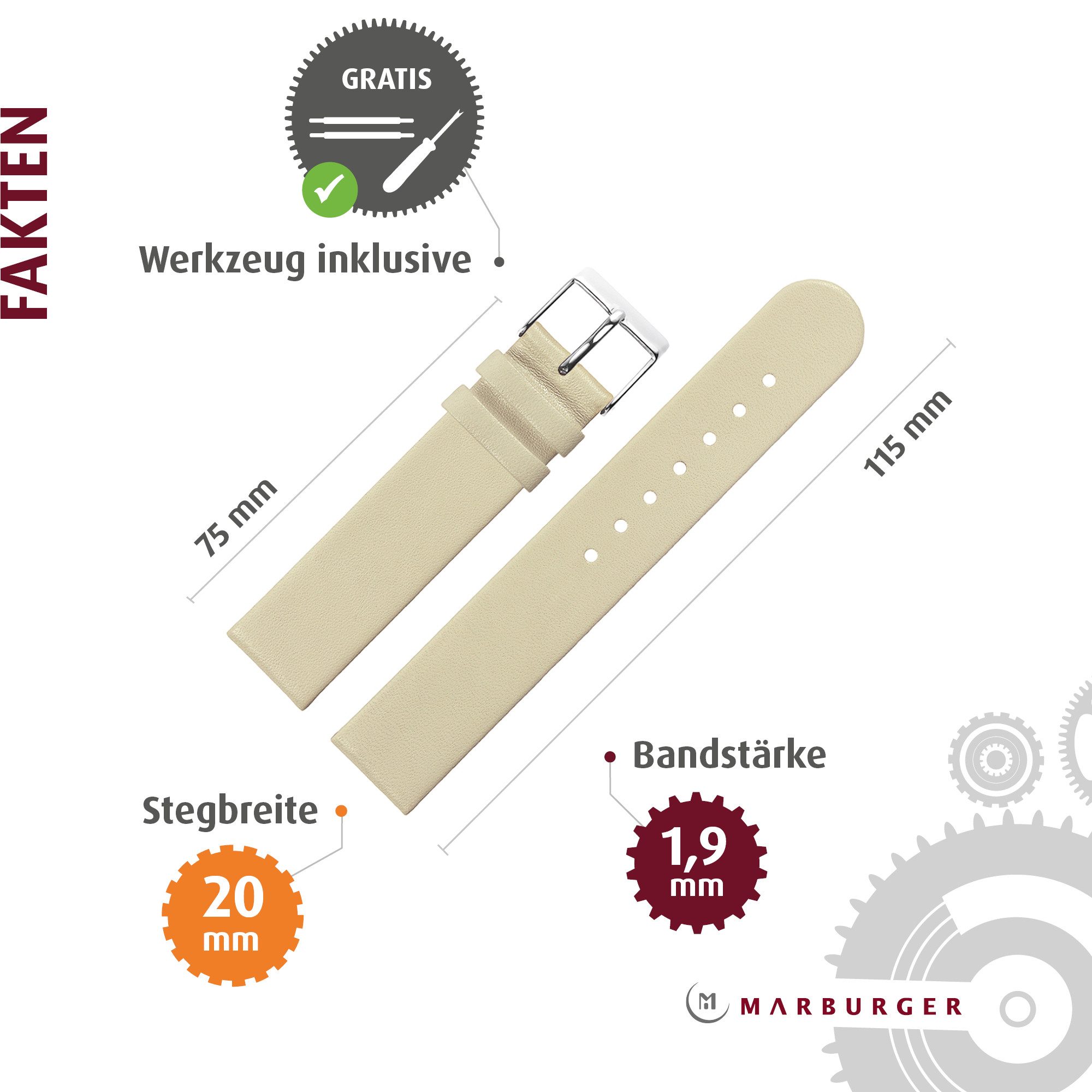 MARBURGER Uhrenarmband 20mm Leder