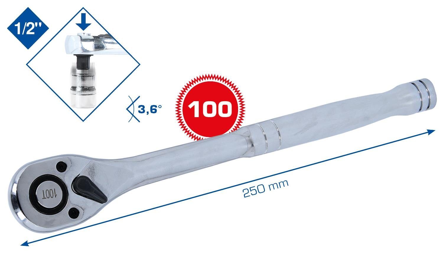 100 Tools Metallgriff, mit Zahn Umschaltknarre Umschaltknarre 1/2" Brilliant