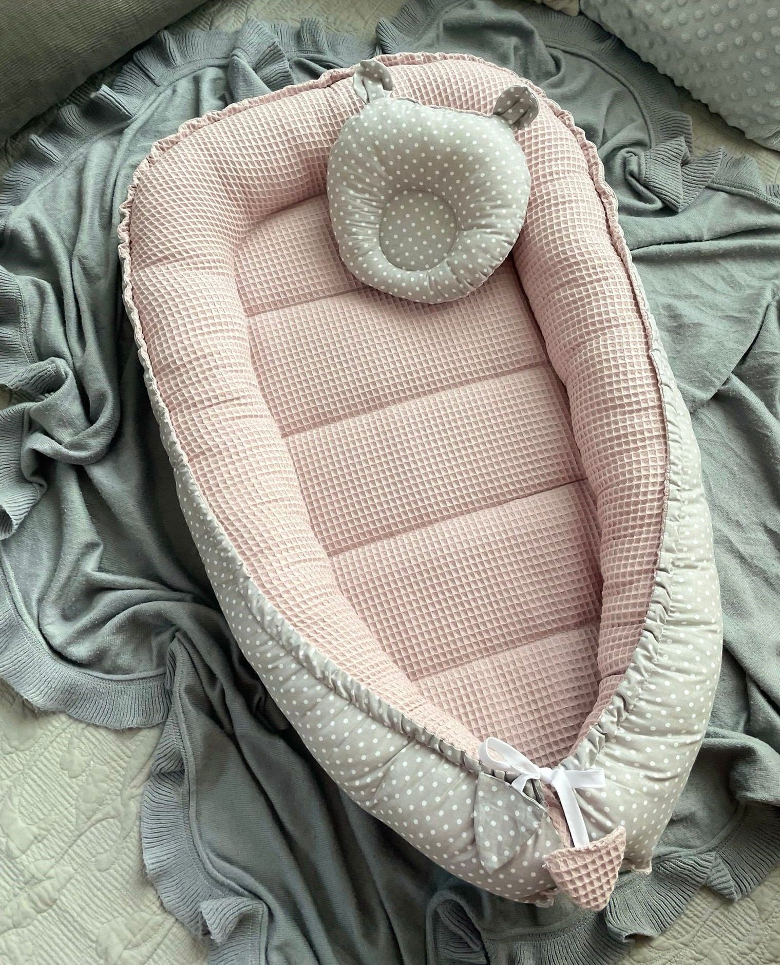 Bettnestchen WAFFELPIQUE Baumwolle BABYNEST Babykokon Neugeborene Babyaustattung