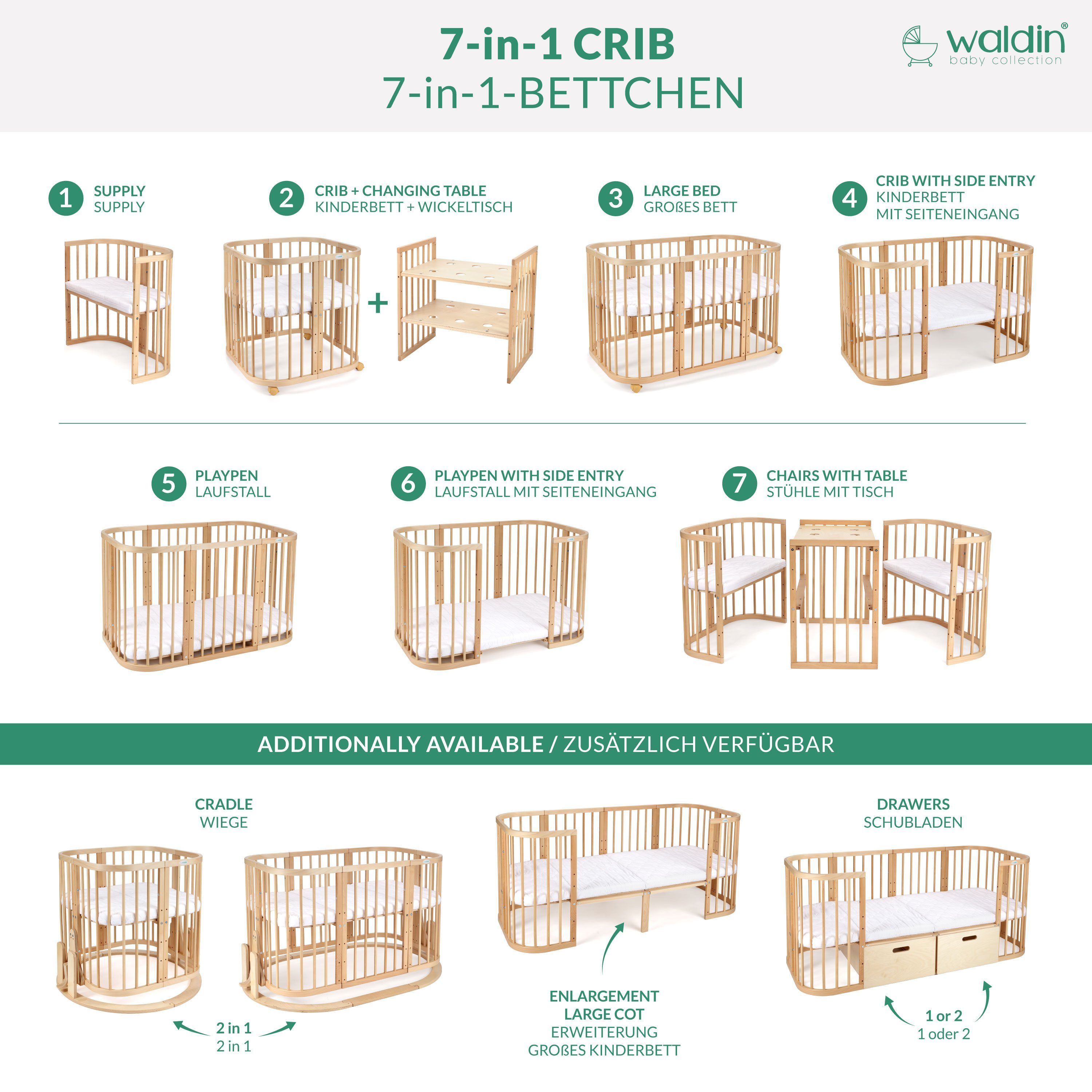 Waldin Babybett Mobiles Babybett aus Holz günstig online kaufen