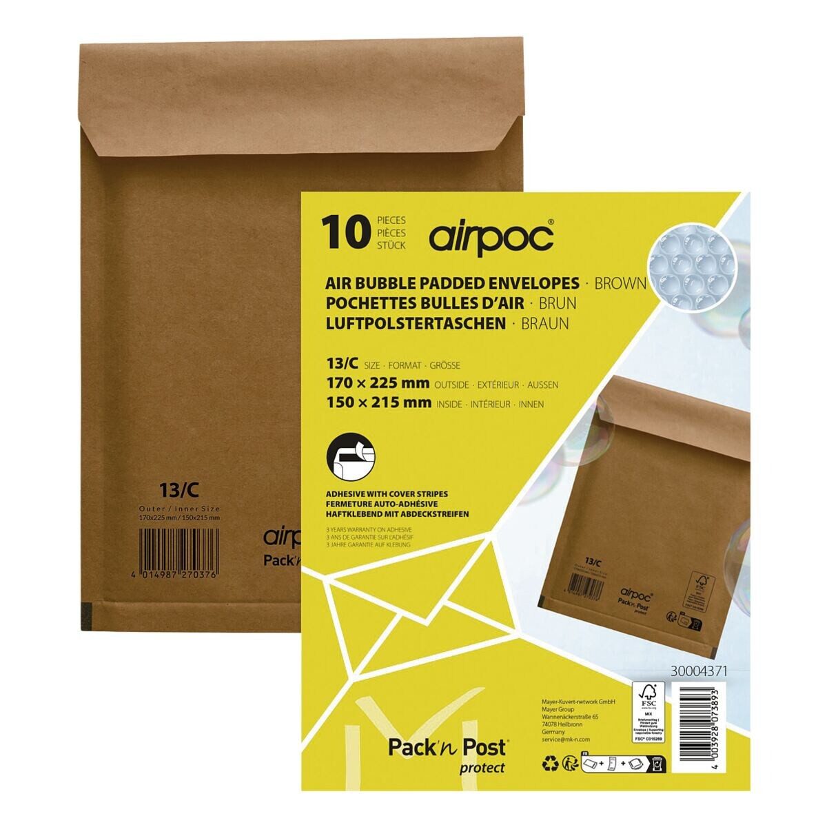 MAILMEDIA Versandtasche airpoc®, mit PE-Luftpolsterung, 17x22,5 cm, ohne Fenster, Haftklebung