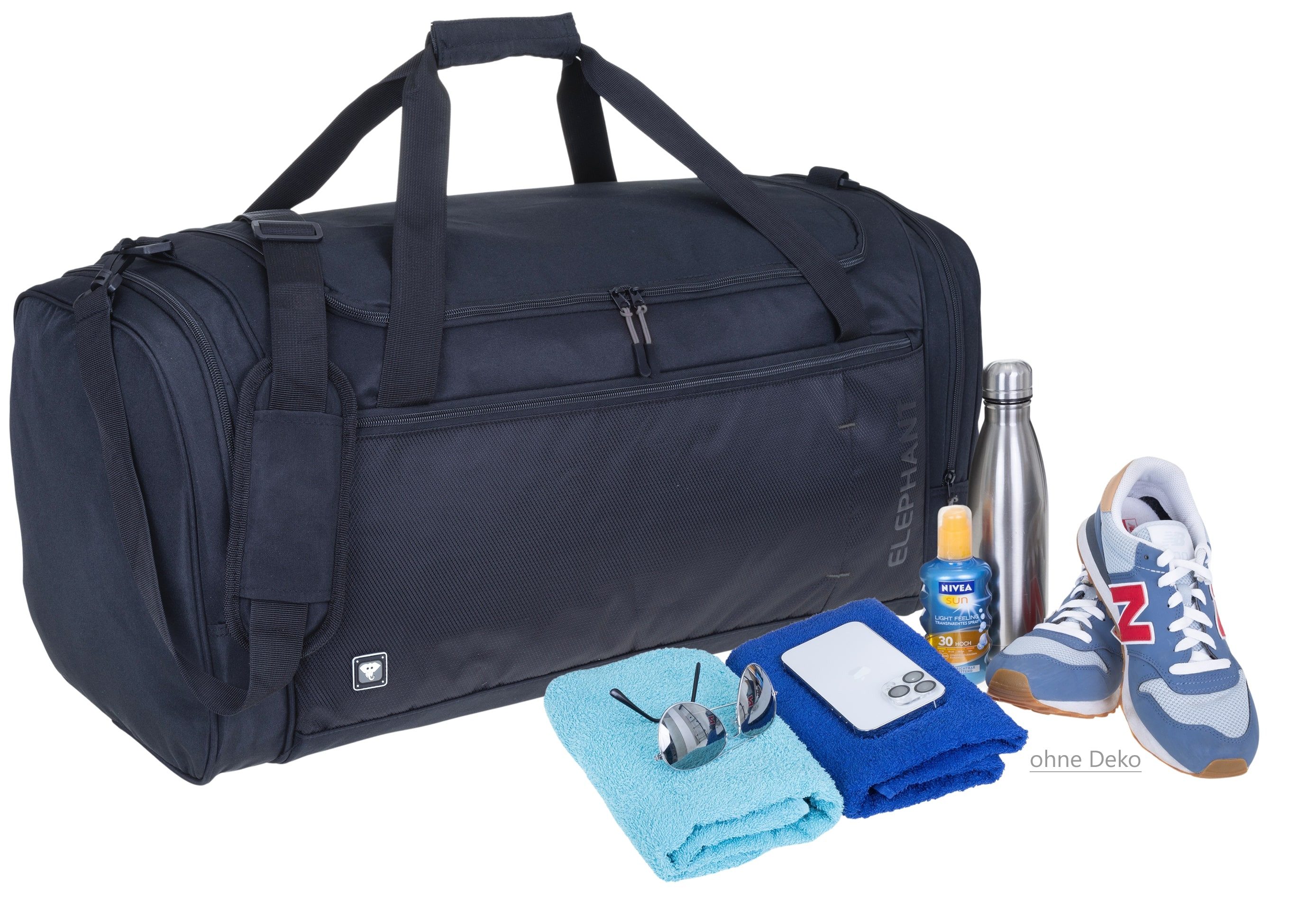 ELEPHANT Sporttasche groß Saunatasche Reisetasche XL 68 cm Herren Damen, 58 Liter Gym Tasche Fußballtasche XXL Dark 3629 + Trinkflasche